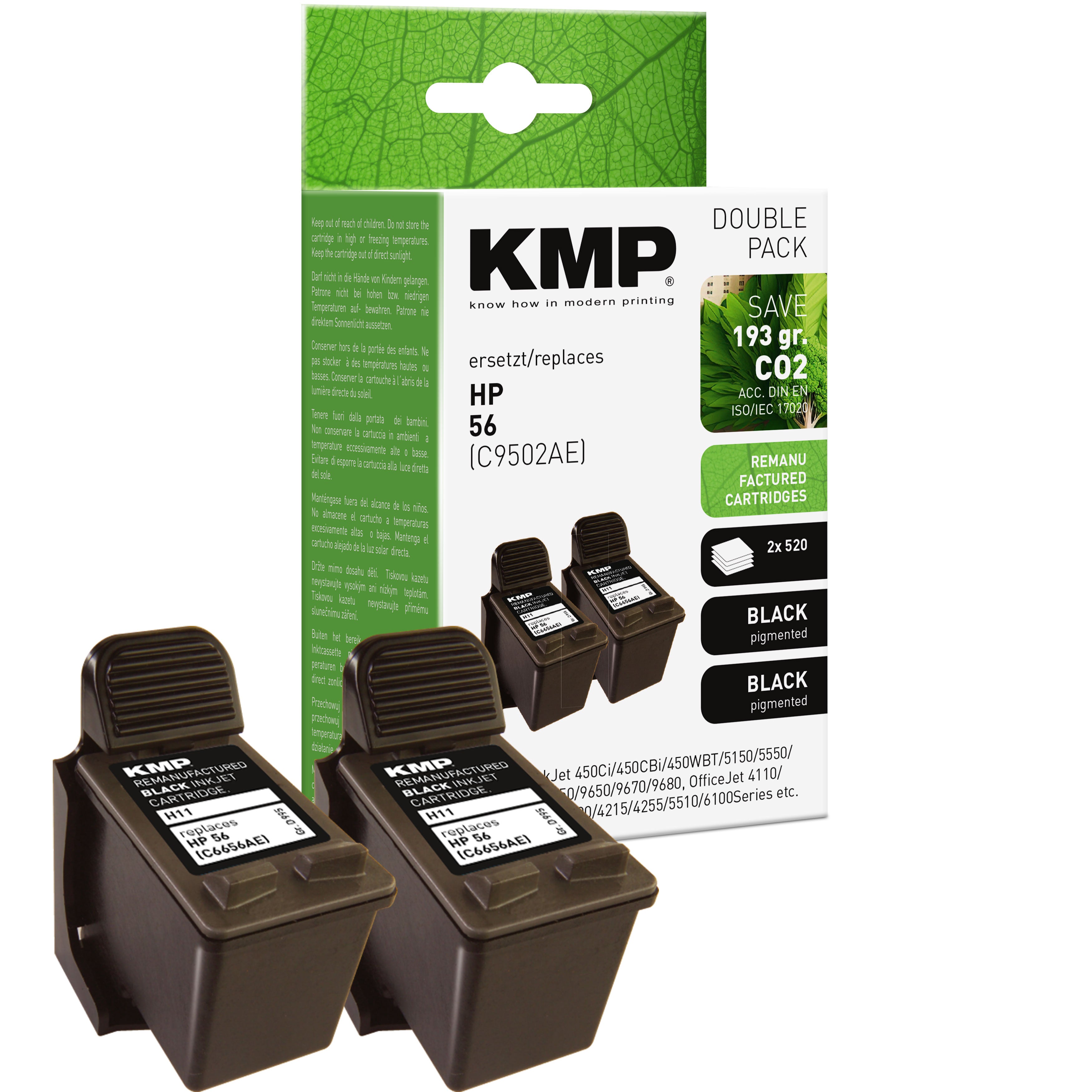 KMP Alternative für HP HP56 C9502AE Tintenpatrone schwarz mit Doppelpack für Drucker, Kartuschen