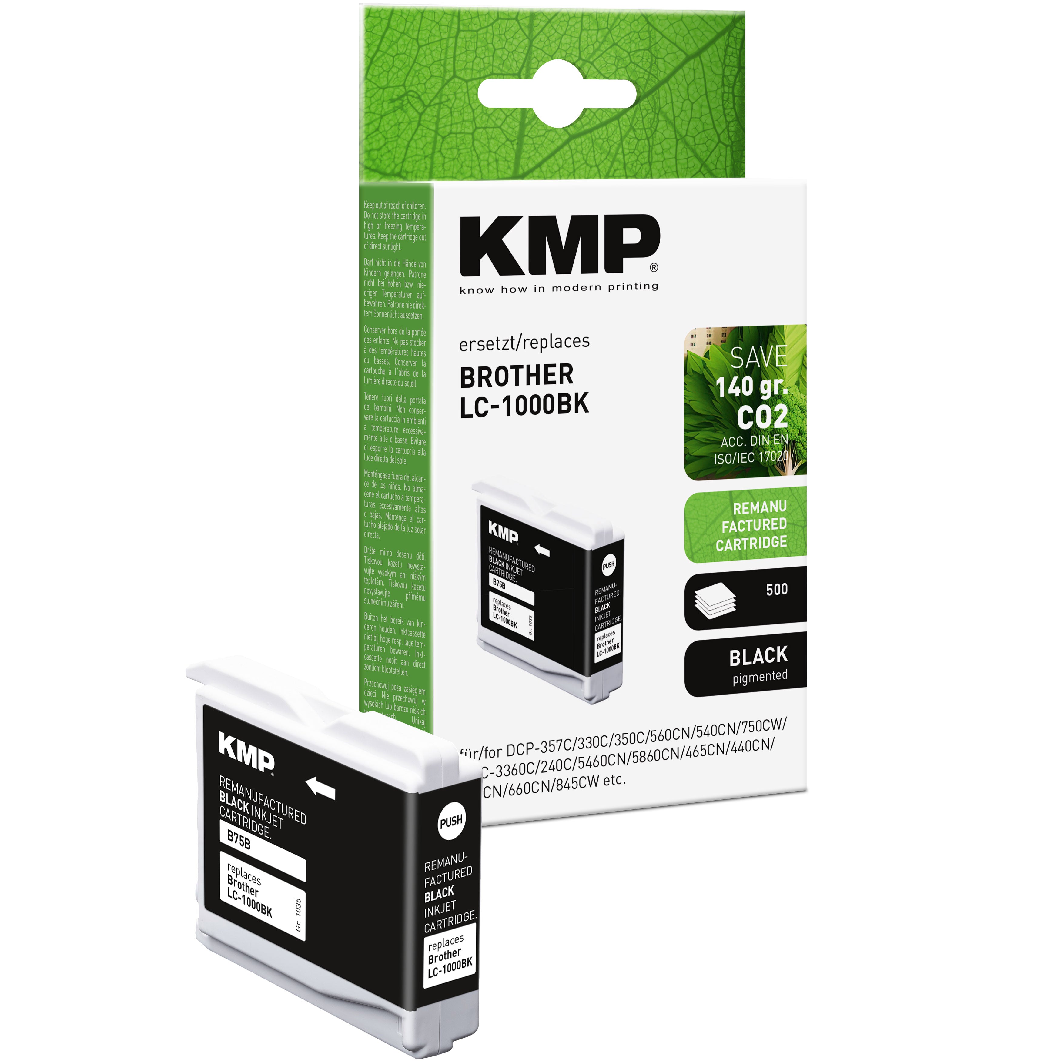 KMP Tintenpatrone für Brother LC1000BK, LC51BK, schwarze Ersatzpatrone für Brother Drucker, kompakt