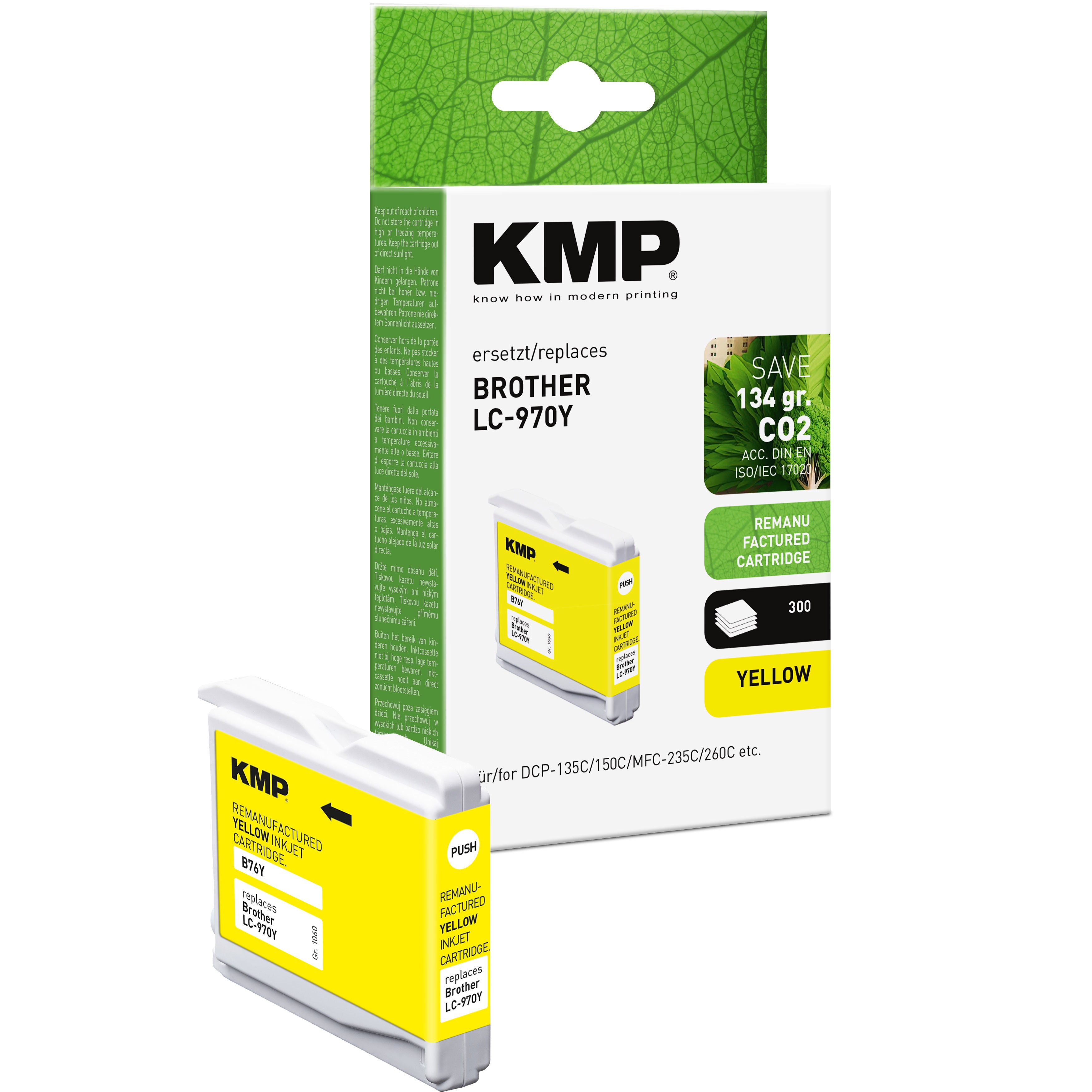 KMP Alternative für Brother LC970Y Tintenpatrone gelb mit kompatibler Ersatzfunktion für Brother DCP-135C