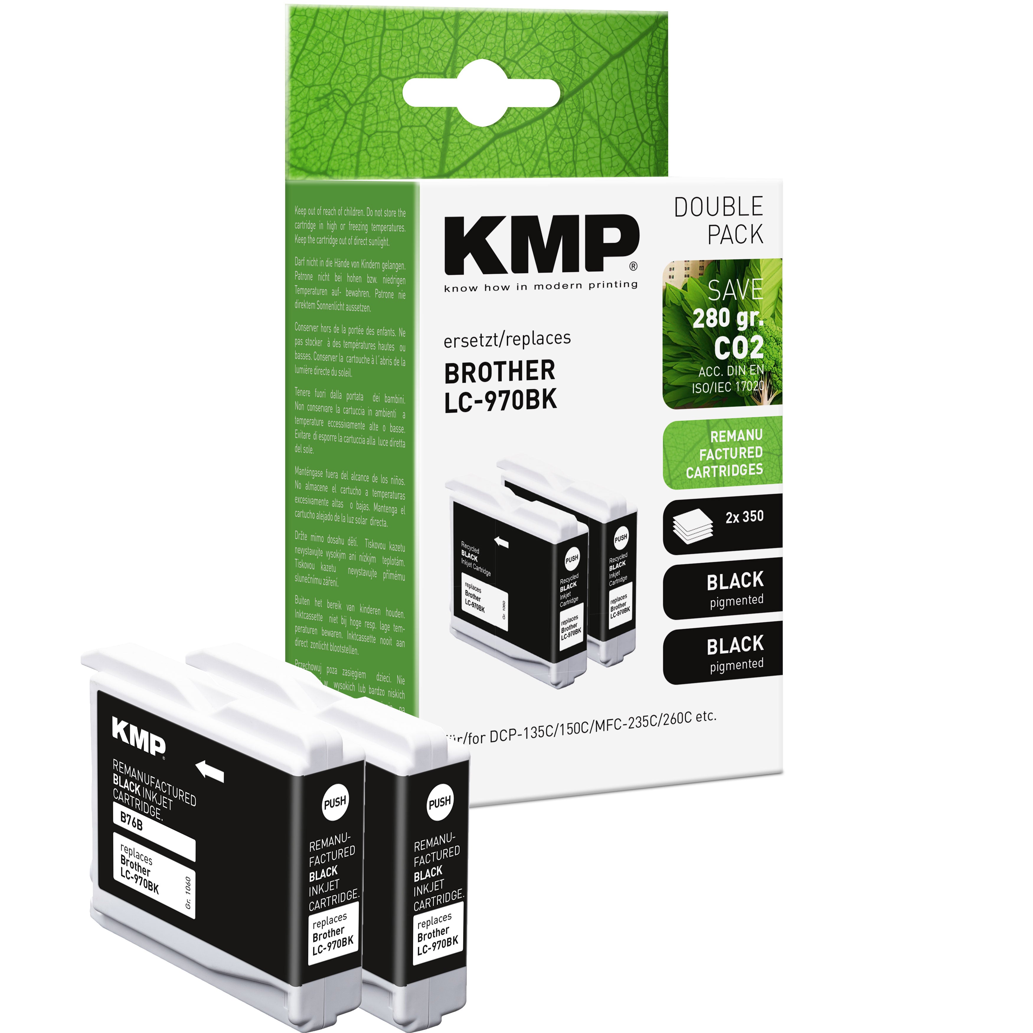KMP Alternative für Brother 2 x LC970Bk Tintenpatronen-Set mit kompatibler Alternative, schwarz, Double Pack