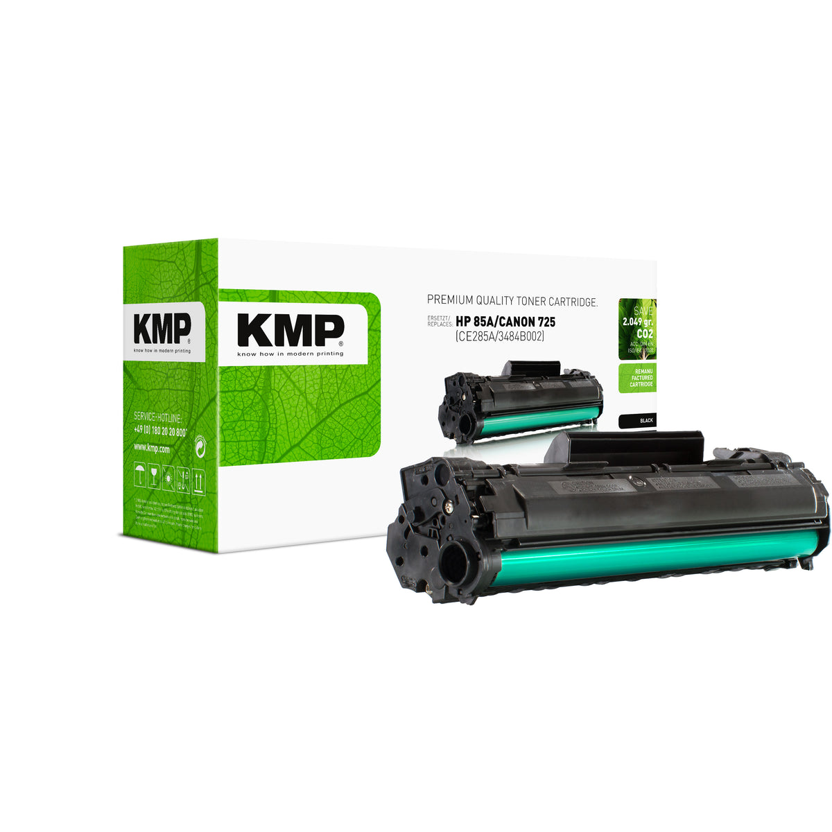 KMP Alternative für HP HP85A für Canon 725 Tonerpatrone in grün mit schwarzer Druckfarbe