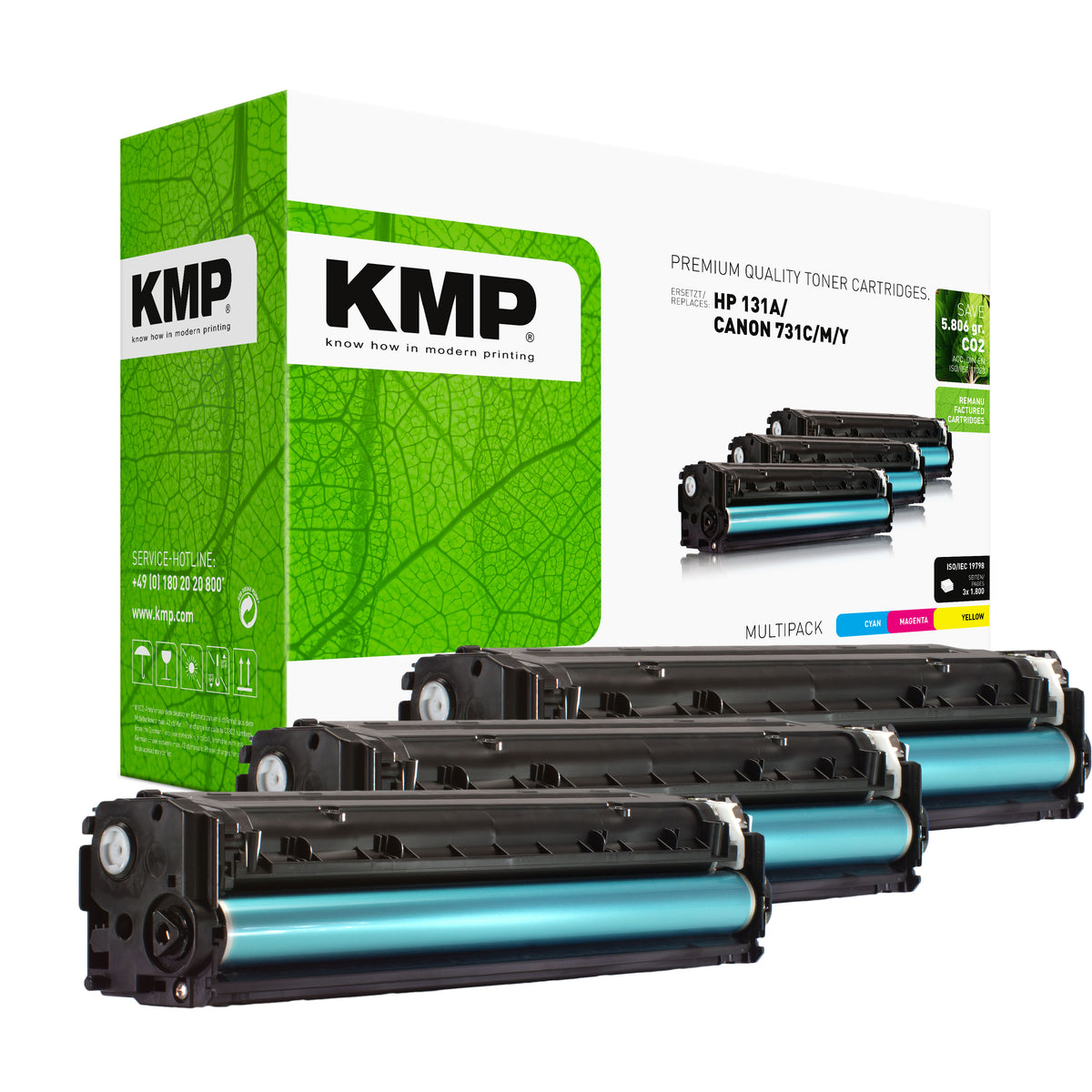 KMP Alternative für HP HP131A und Canon 731CMY Tonerpatrone für Laser-Drucker in Grün mit Mehrfachpackung
