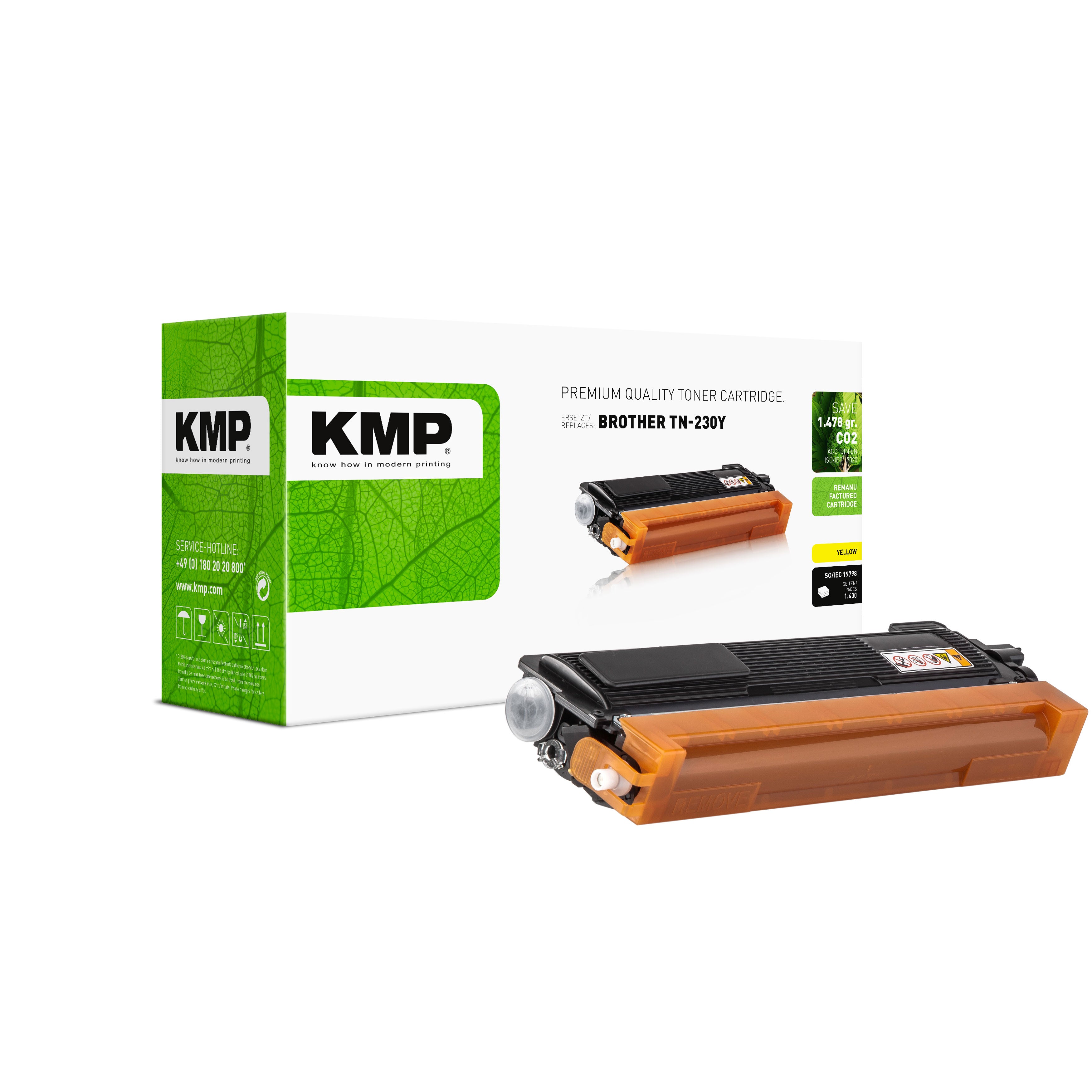 KMP Alternative für Brother TN230Y Tonerpatrone in gelb mit kompatibler Ausrichtung für Brother Drucker