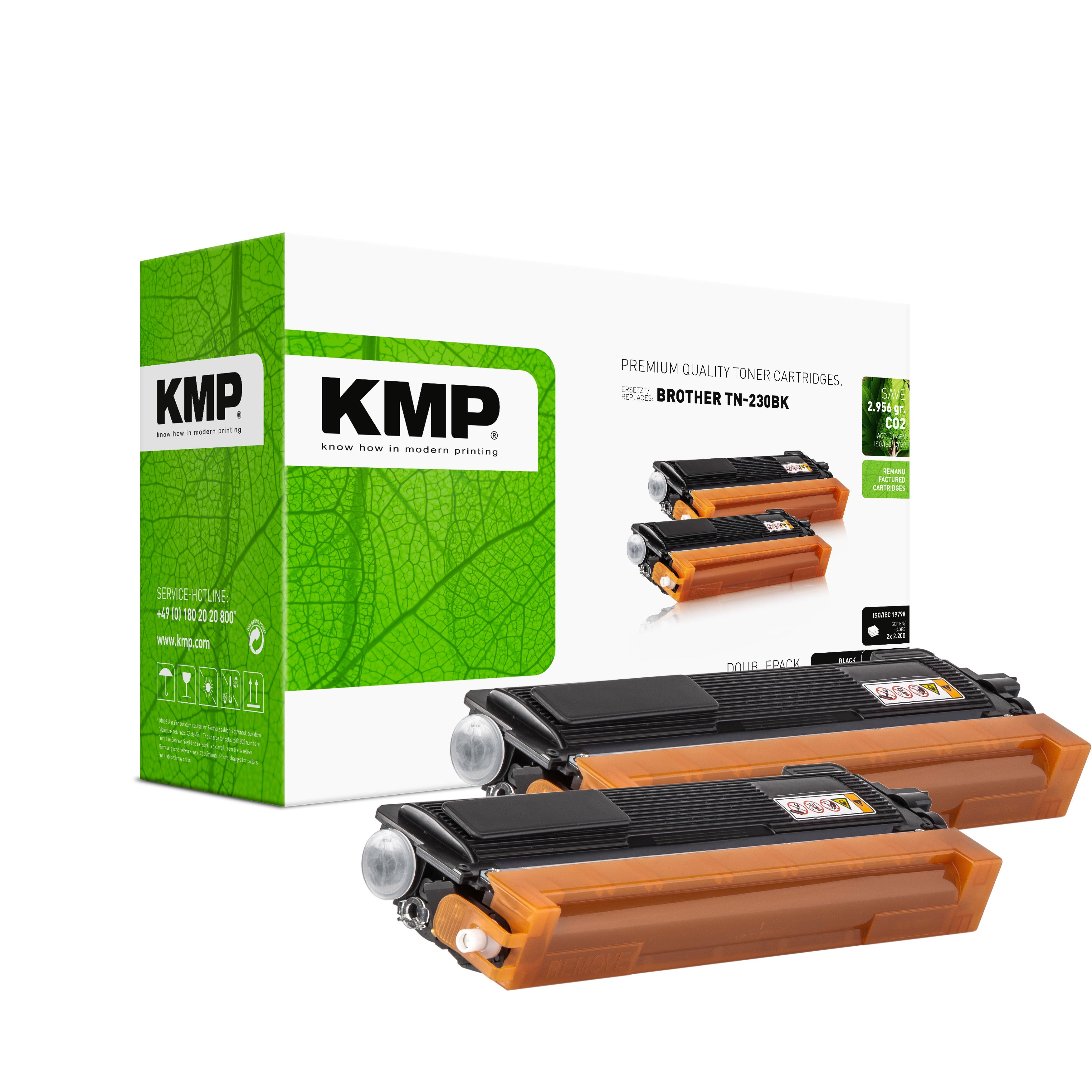 KMP Alternative für Brother 2x TN230BK Toner-Alternative schwarz für Brother Laserdrucker, grün bedruckte Kartons