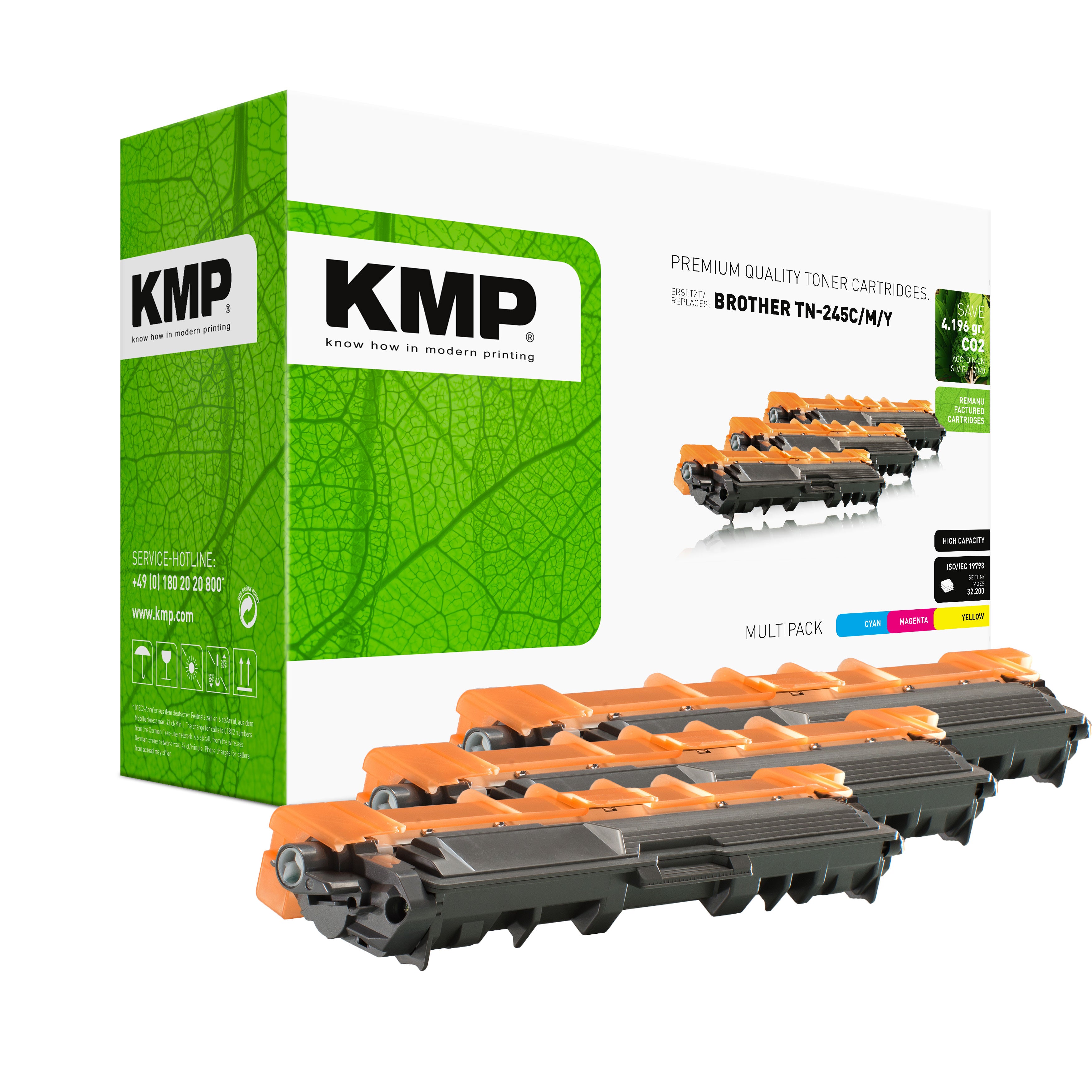 KMP Alternative für Brother TN245CMY Toner für Laser Drucker grün mit Tonerkartuschen für Brother