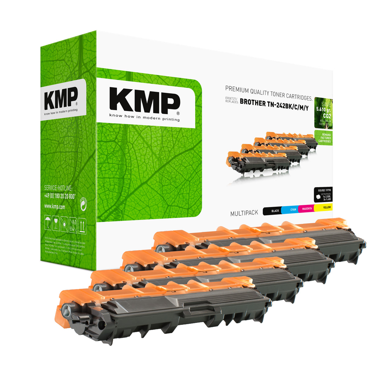 KMP Alternative für Brother TN242BKCMY Toner für Laserdrucker in grünem Design, kompatibel für TN242