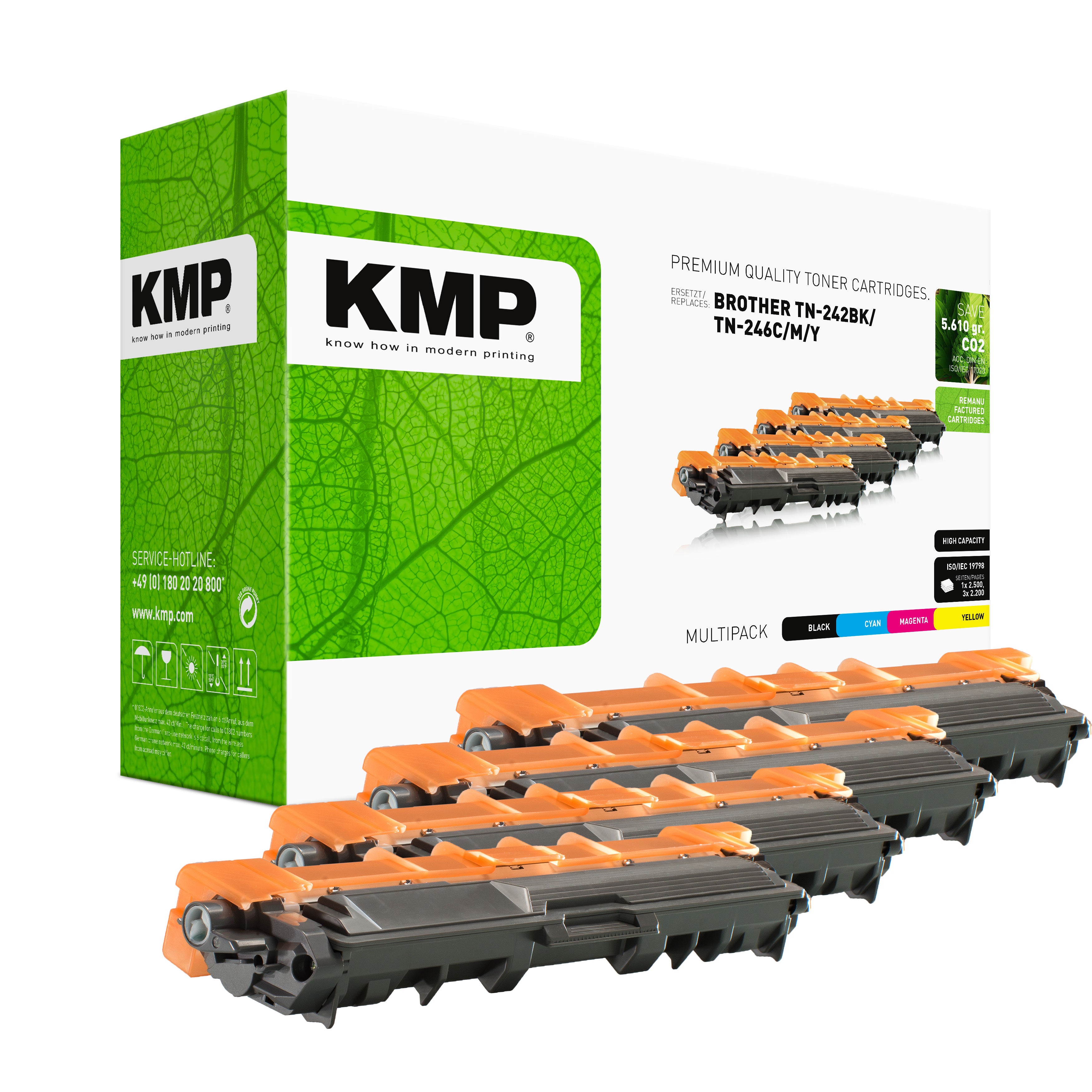 KMP Alternative für Brother TN242BK, TN246CMY Toner für Brother, grün und schwarz, kompatibel mit HL-3142CW