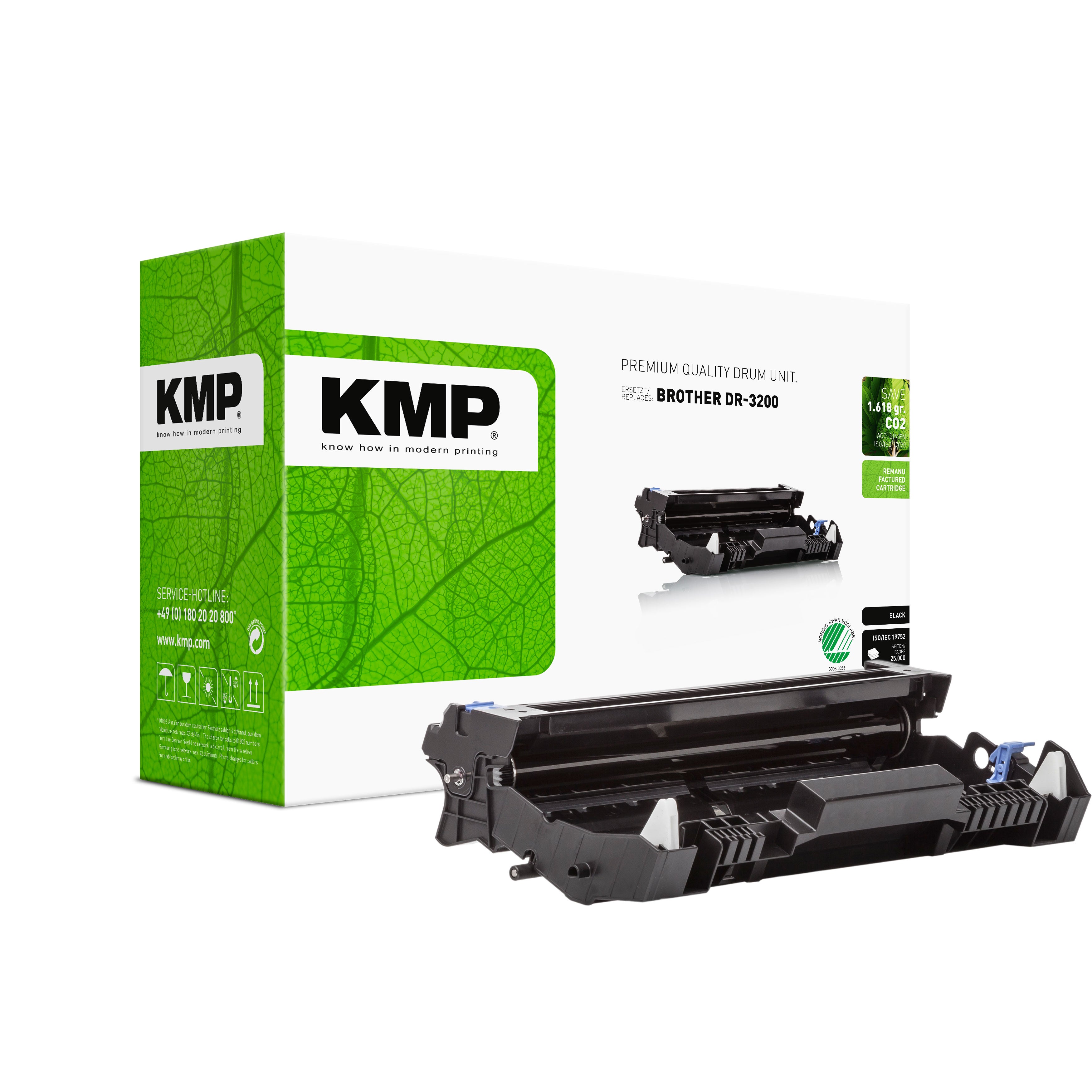 KMP Alternative für Brother DR3200 Trommeleinheit in grünem Karton mit schwarzer Drucktrommel