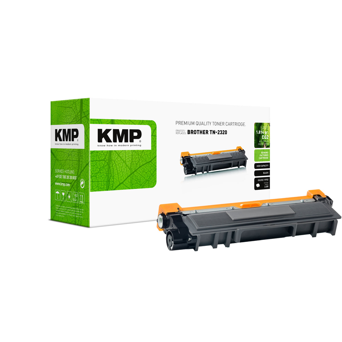KMP Alternative für Brother TN2320 Tonerpatrone für Brother DCP und HL, grün bedruckte Verpackung