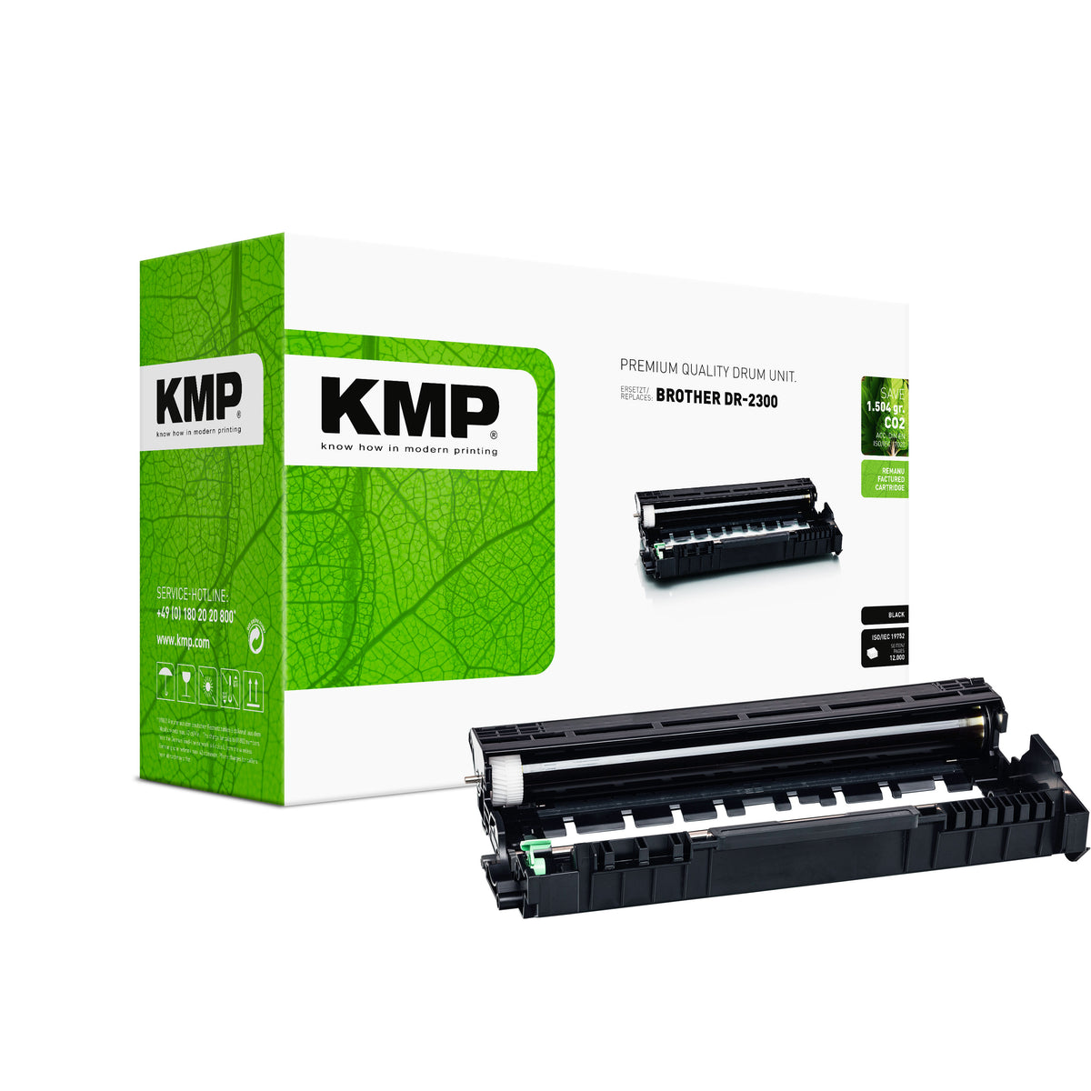 KMP Alternative für Brother DR2300 Trommeleinheit in grünem Karton mit schwarzer Druckeinheit