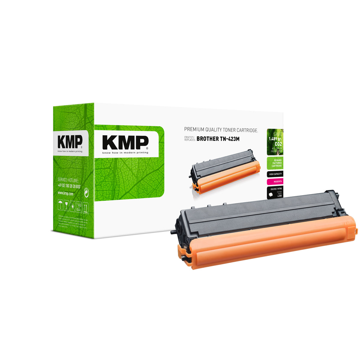 KMP Alternative für Brother TN423M Tonerpatrone für Brother TN423M in grün mit orangefarbenem Toner