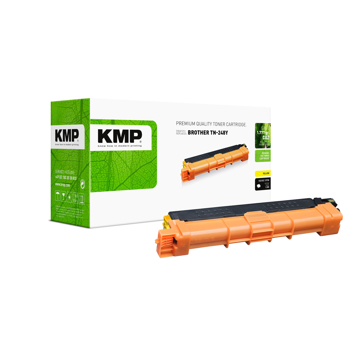 KMP Alternative für Brother TN248Y Toner für Brother DCP und HL, grün bedruckte Verpackung mit gelbem Toner
