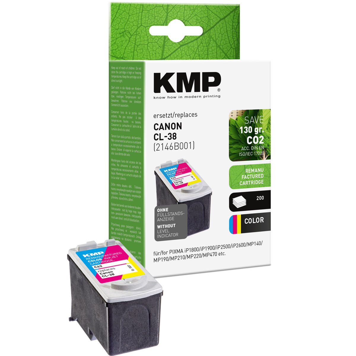 KMP Canon CL 38 Druckerpatrone schwarz für PIXMA iP1800, iP1900, iP2500 und iP2600, mit Ersatzetikett