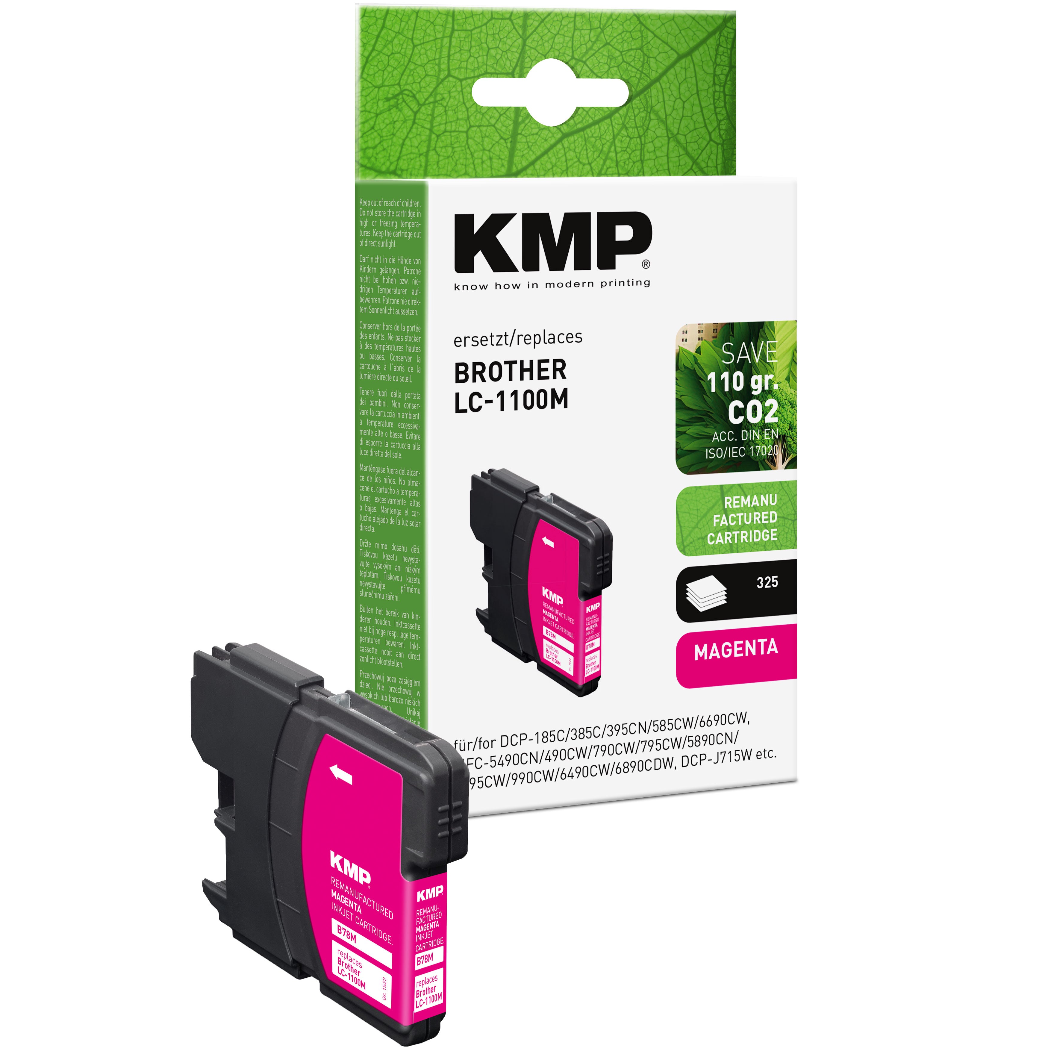KMP Alternative für Brother LC1100M Tintenpatrone magenta für Brother DCP und MFC Drucker, mit Kartusche
