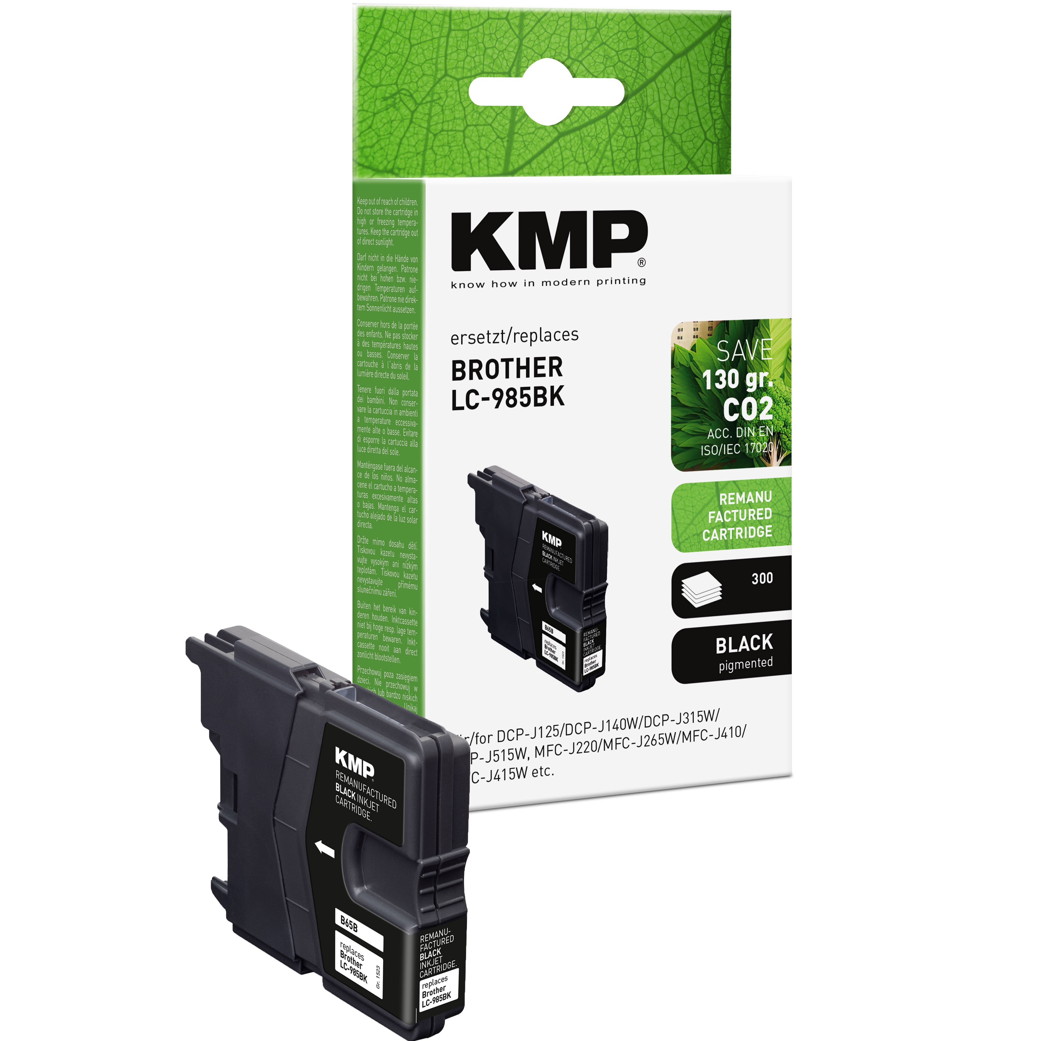 KMP Tintenpatrone für Brother LC985BK schwarze Ersatzpatrone mit kompatibler Brother LC985BK Ausrichtung