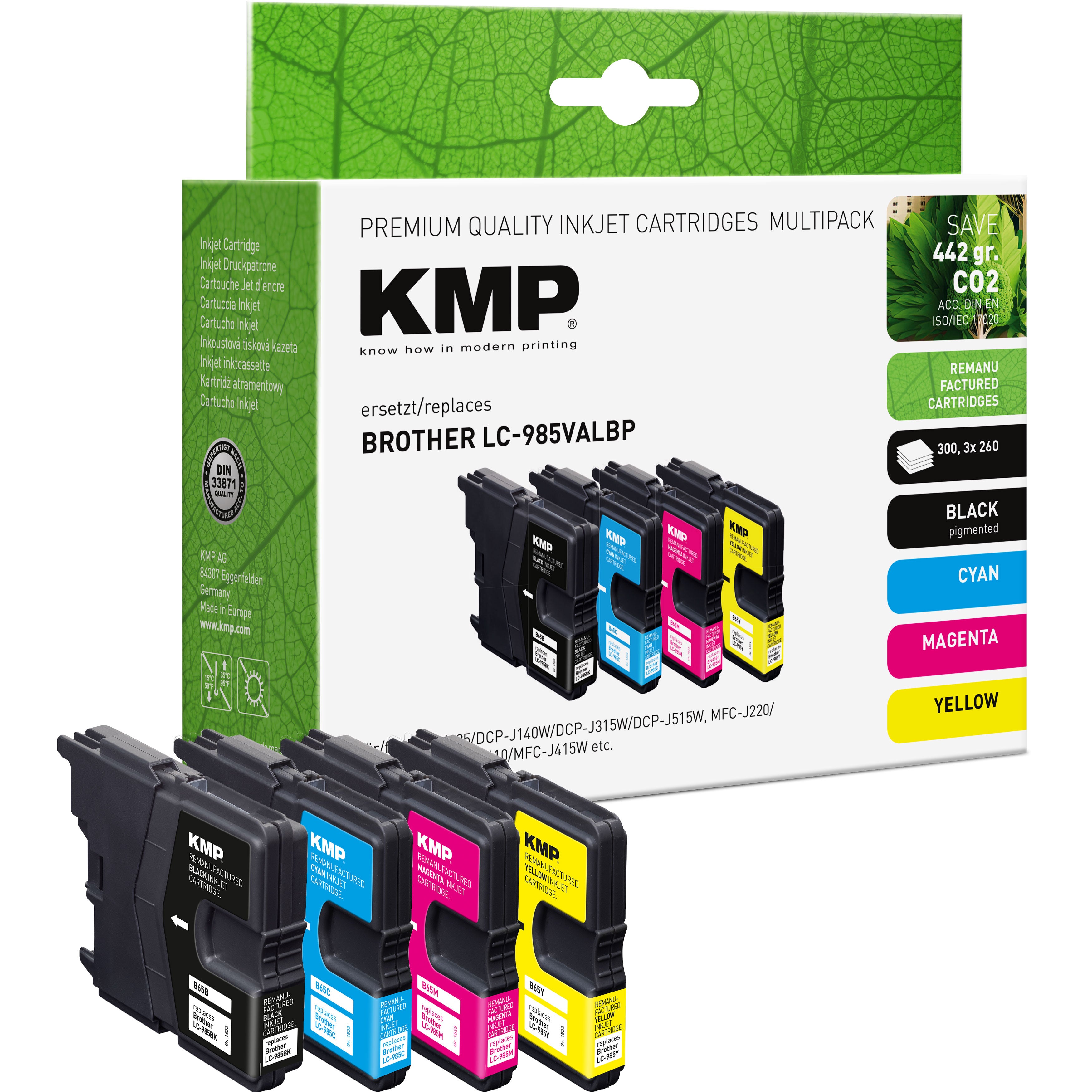 KMP Tintenpatrone für Brother LC985VALBP mit schwarzem Kunststoffgehäuse für Tintenstrahldrucker