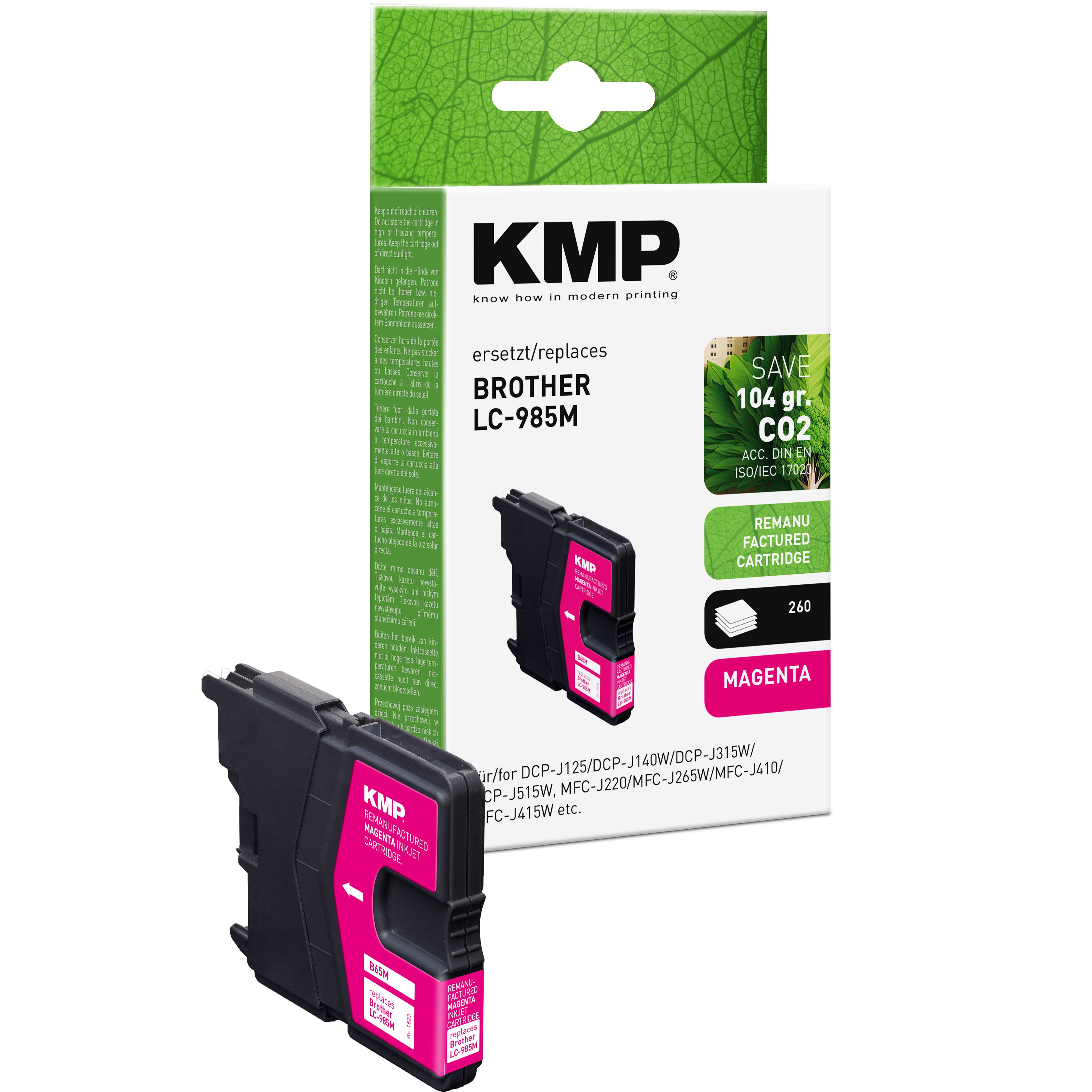 KMP Alternative für Brother LC985M Tintenpatrone magenta für DCP und MFC Drucker, schwarz mit KMP Logo