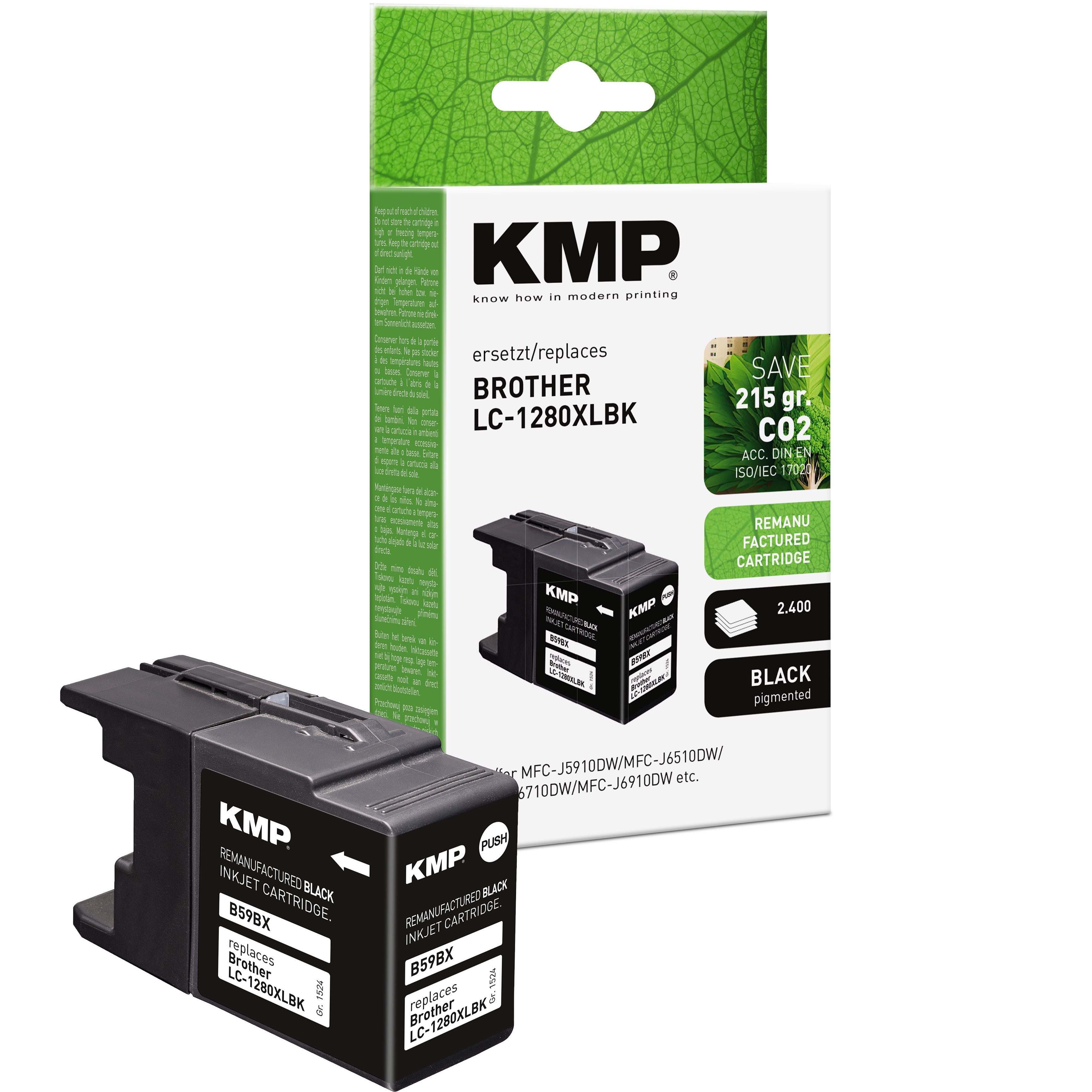 KMP KMP Alternative Druckerpatrone für Brother LC1280XLBK, Tintenpatrone, schwarze Patrone mit Kartuschenform