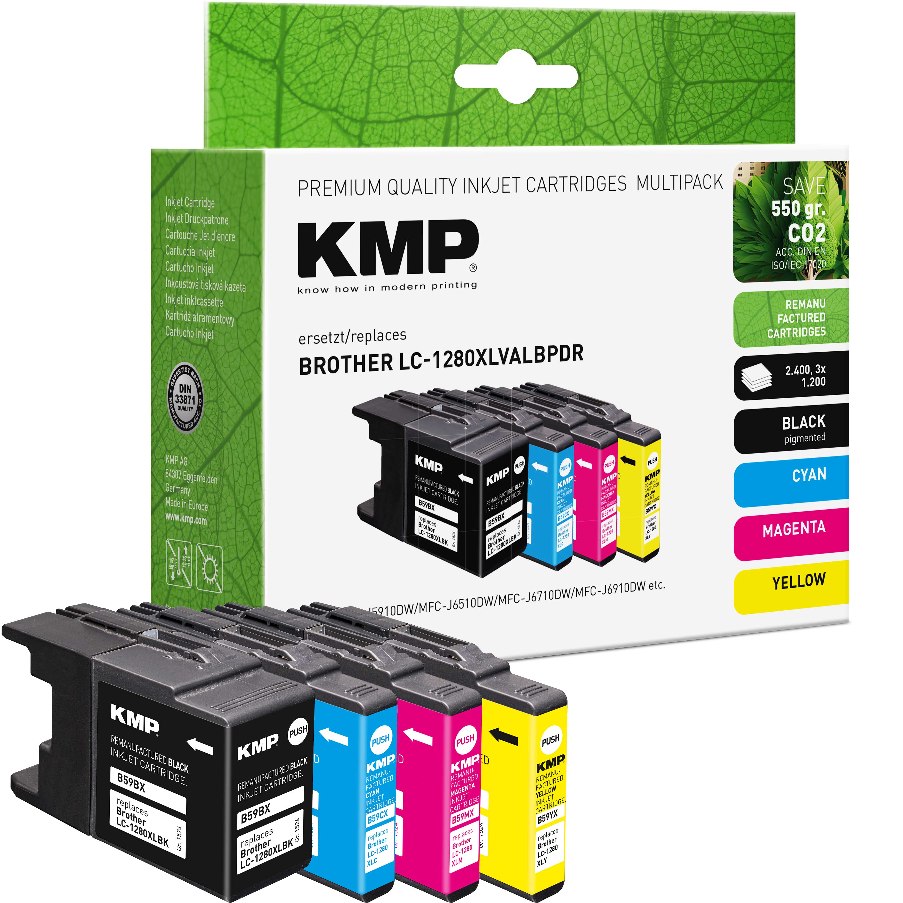 KMP Alternative für Brother LC1280XLVALBP Tintenpatrone für Brother MFC-J Drucker, grüne Verpackung