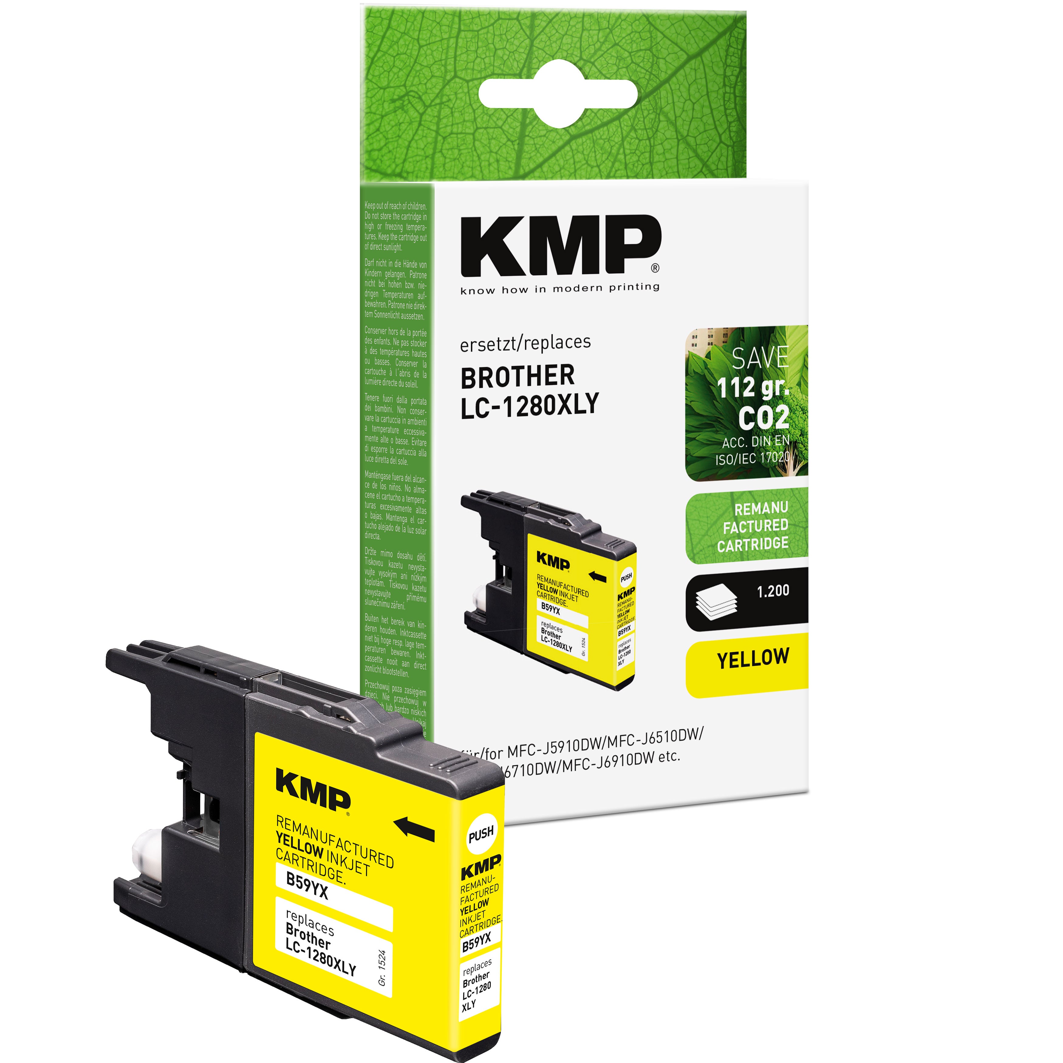 KMP Alternative für Brother LC1280XLY Tintenpatrone in Gelb mit kompatibler Ersatzpatrone für Brother MFC-J