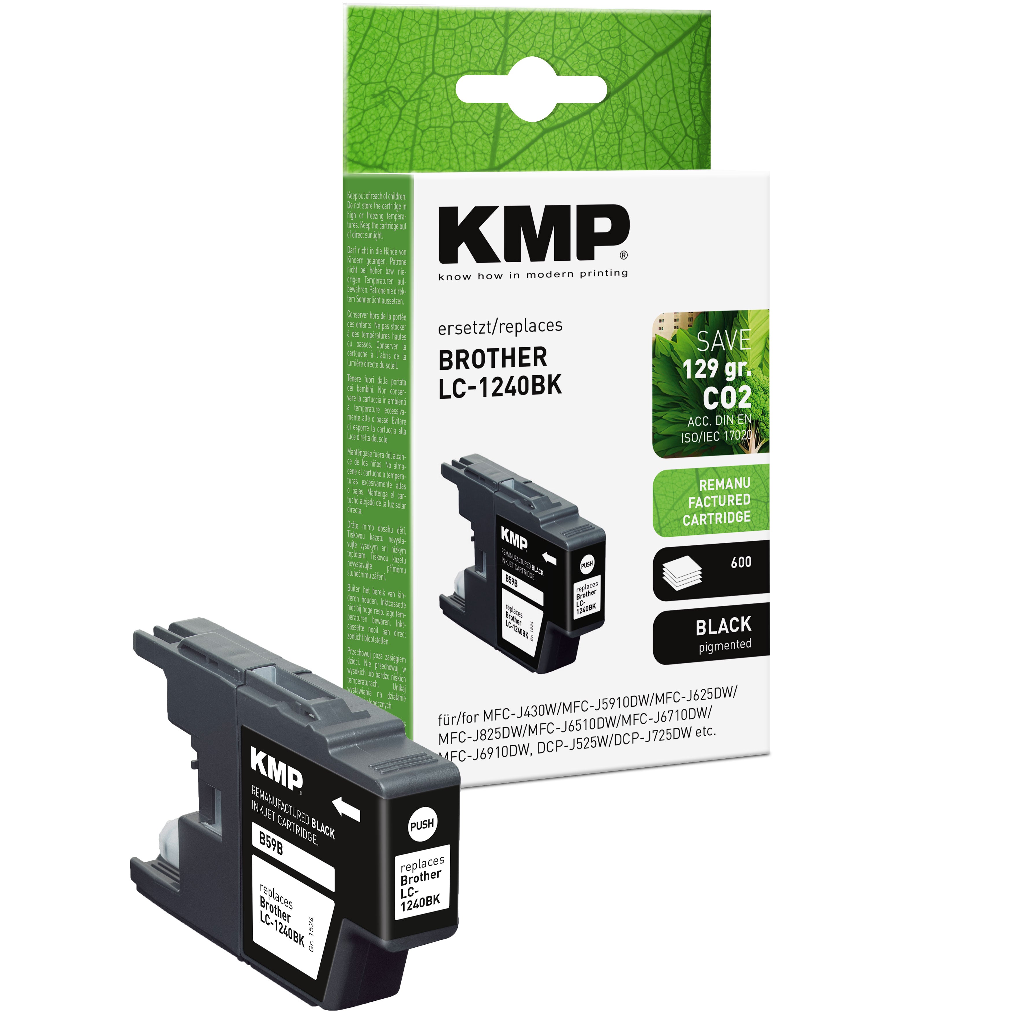 KMP Alternative für Brother LC1240BK Tintenpatrone kompatibel mit Brother LC1240BK, schwarz, für Drucker