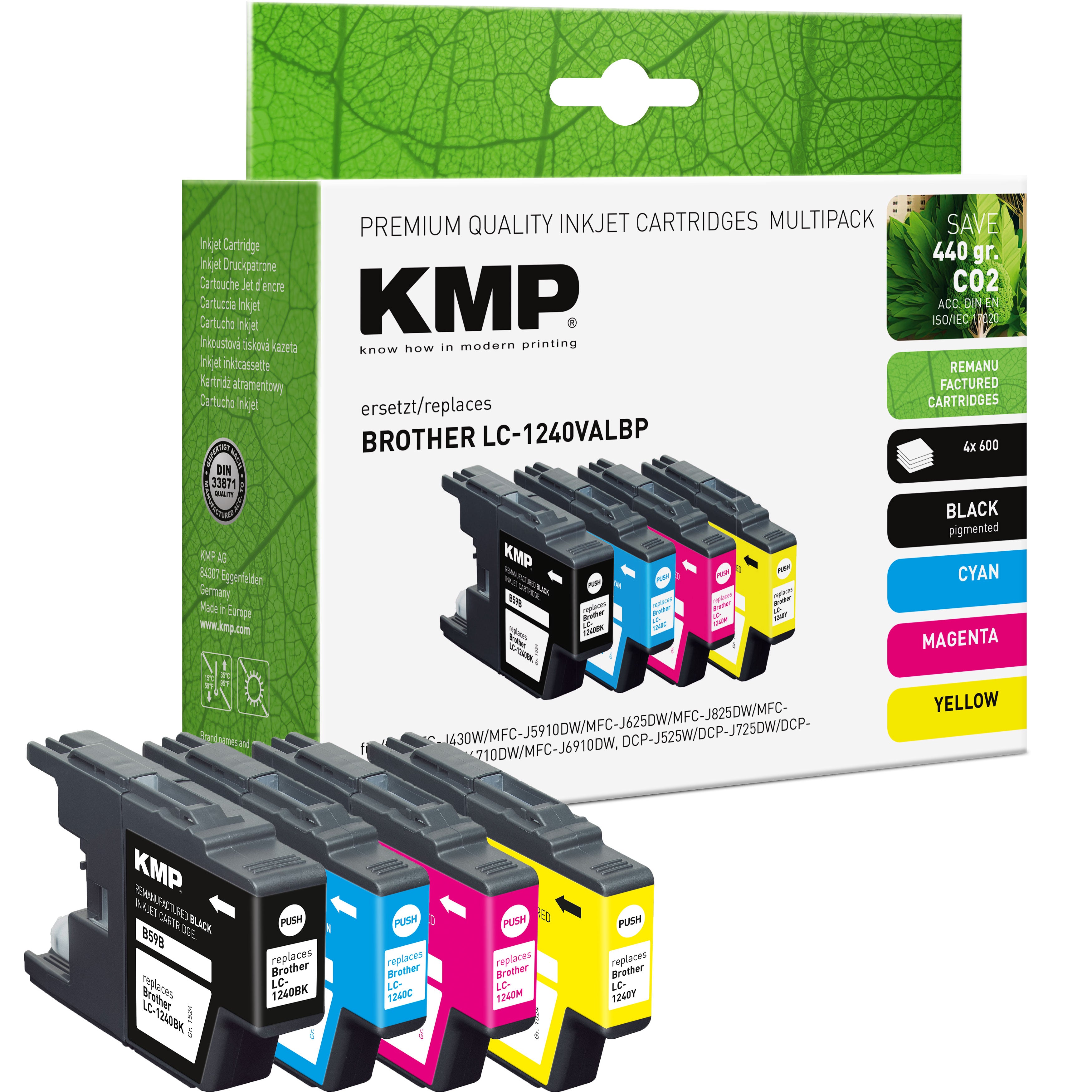 KMP Alternative für Brother LC1240VALBP Tintenpatronen als Alternative, mehrfarbig auf grünem Karton