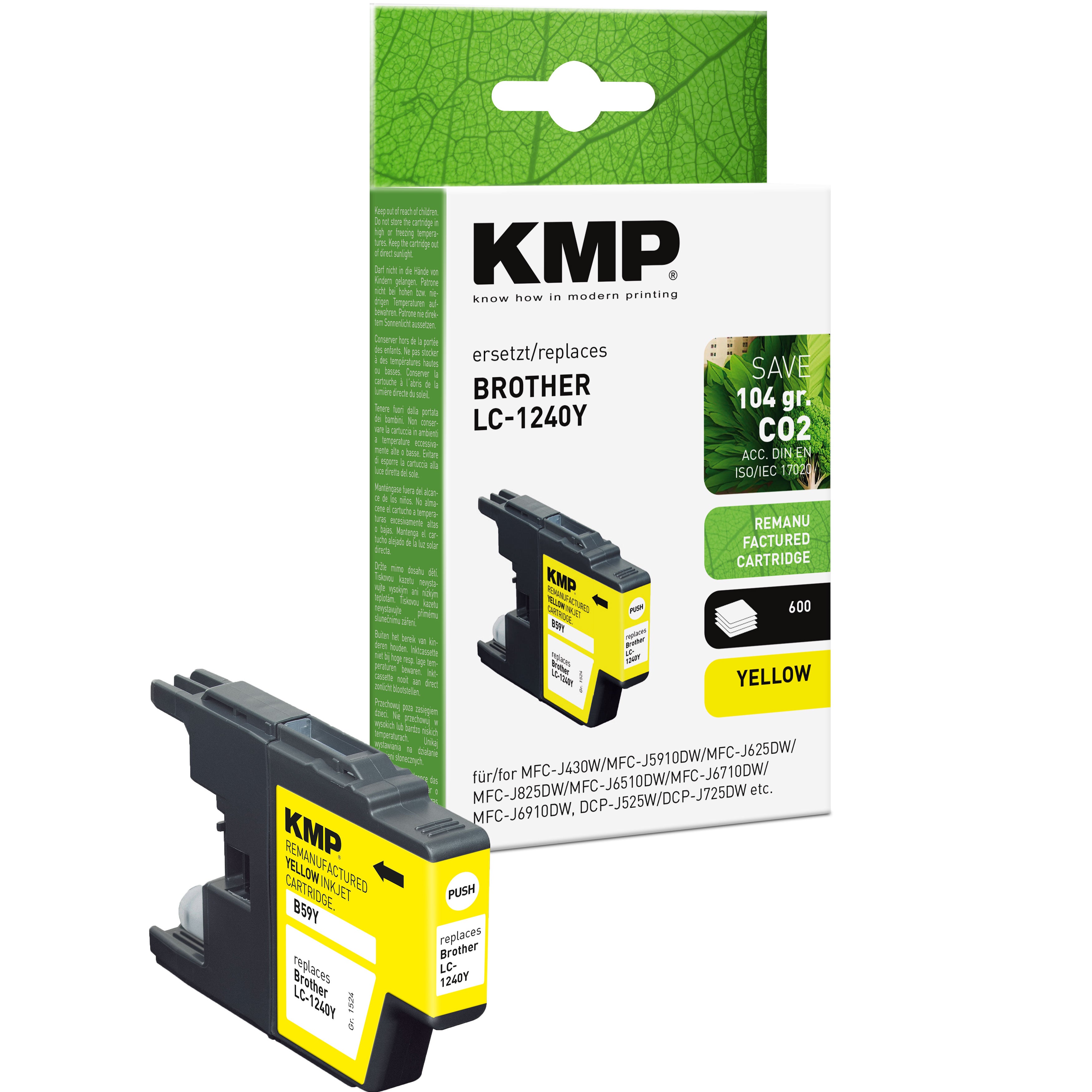 KMP Alternative für Brother LC1240Y Tintenpatrone gelb, kompatibel mit Brother MFC-J430W und MFC-J5910DW