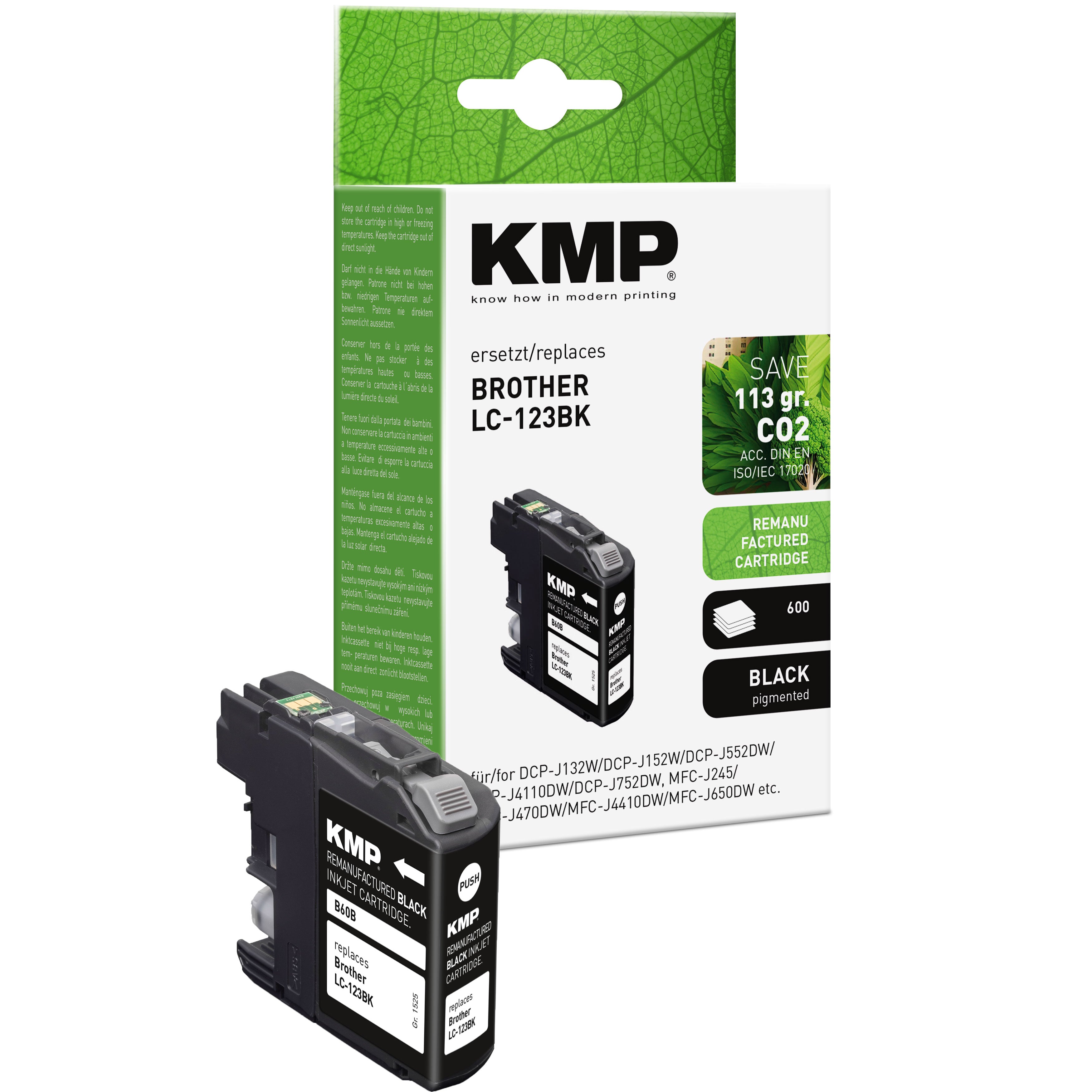 KMP Alternative für Brother LC123BK Tintenpatrone für Brother DCP-J132W, DCP-J152W, DCP-J552DW, schwarz