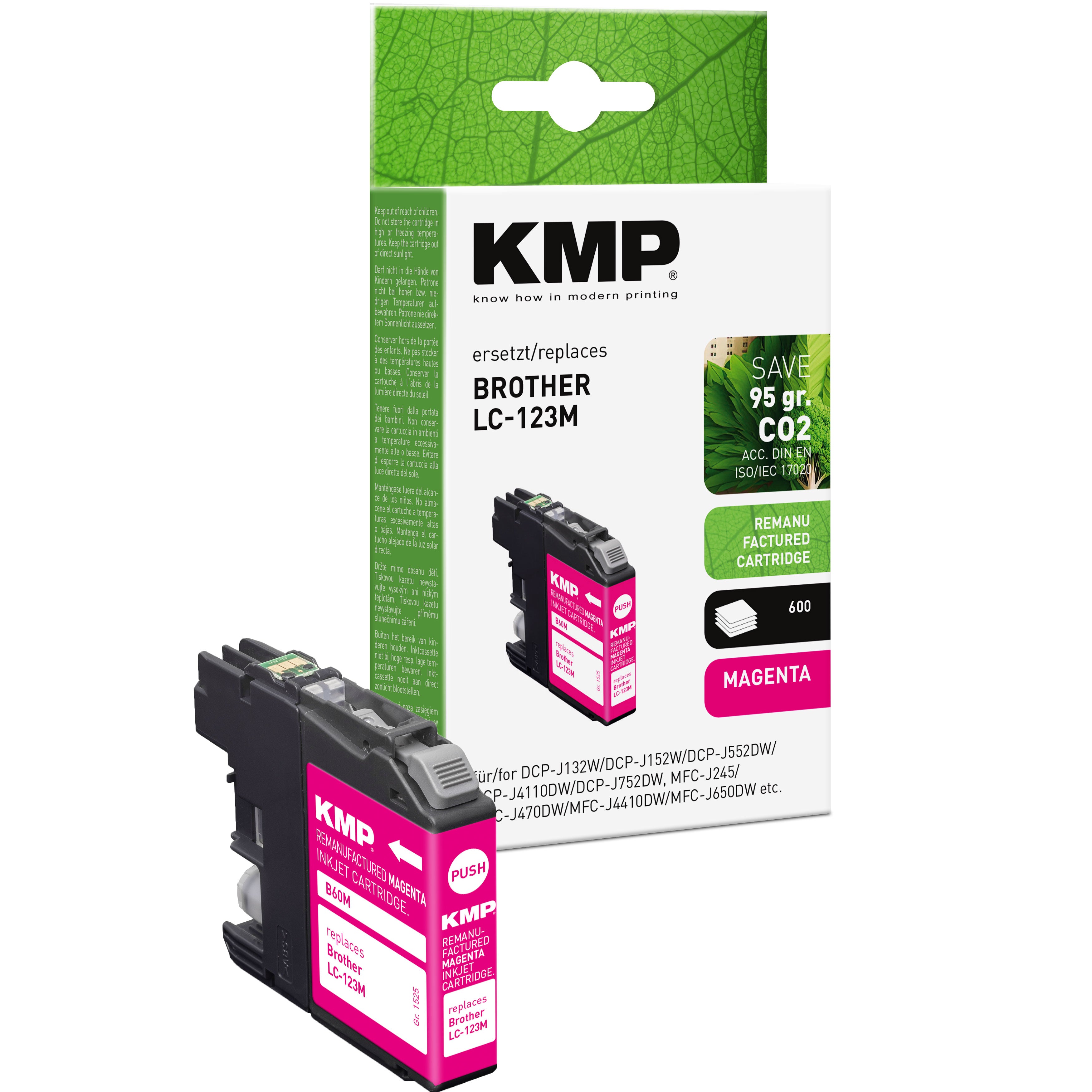 KMP Alternative für Brother LC123M Tintenpatrone magenta mit Magenta-Farbton für Brother DCP-J132W und DCP-J152W