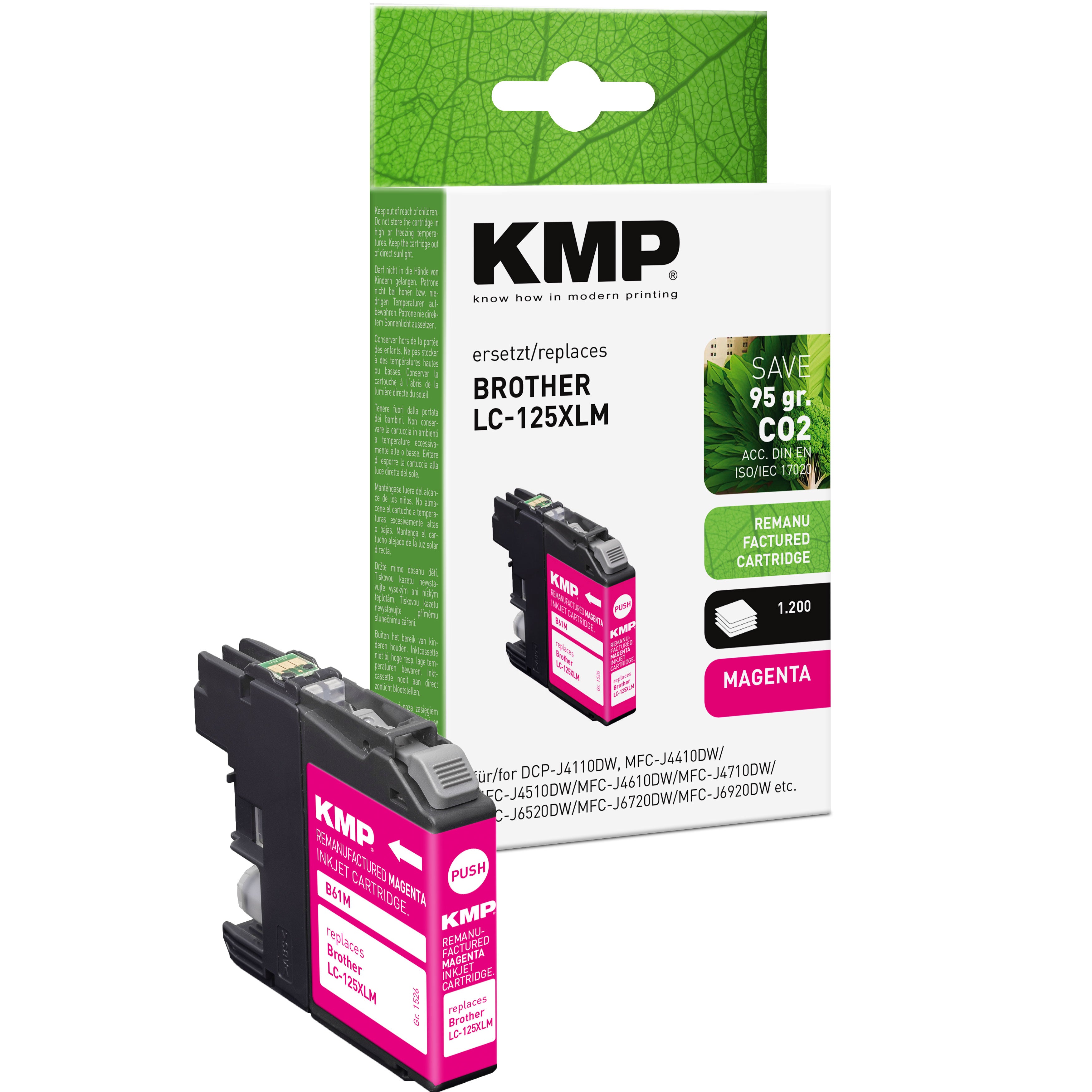 KMP Alternative für Brother LC125XLM Tintenpatrone magenta für Brother DCP J4110DW, MFC J4410DW