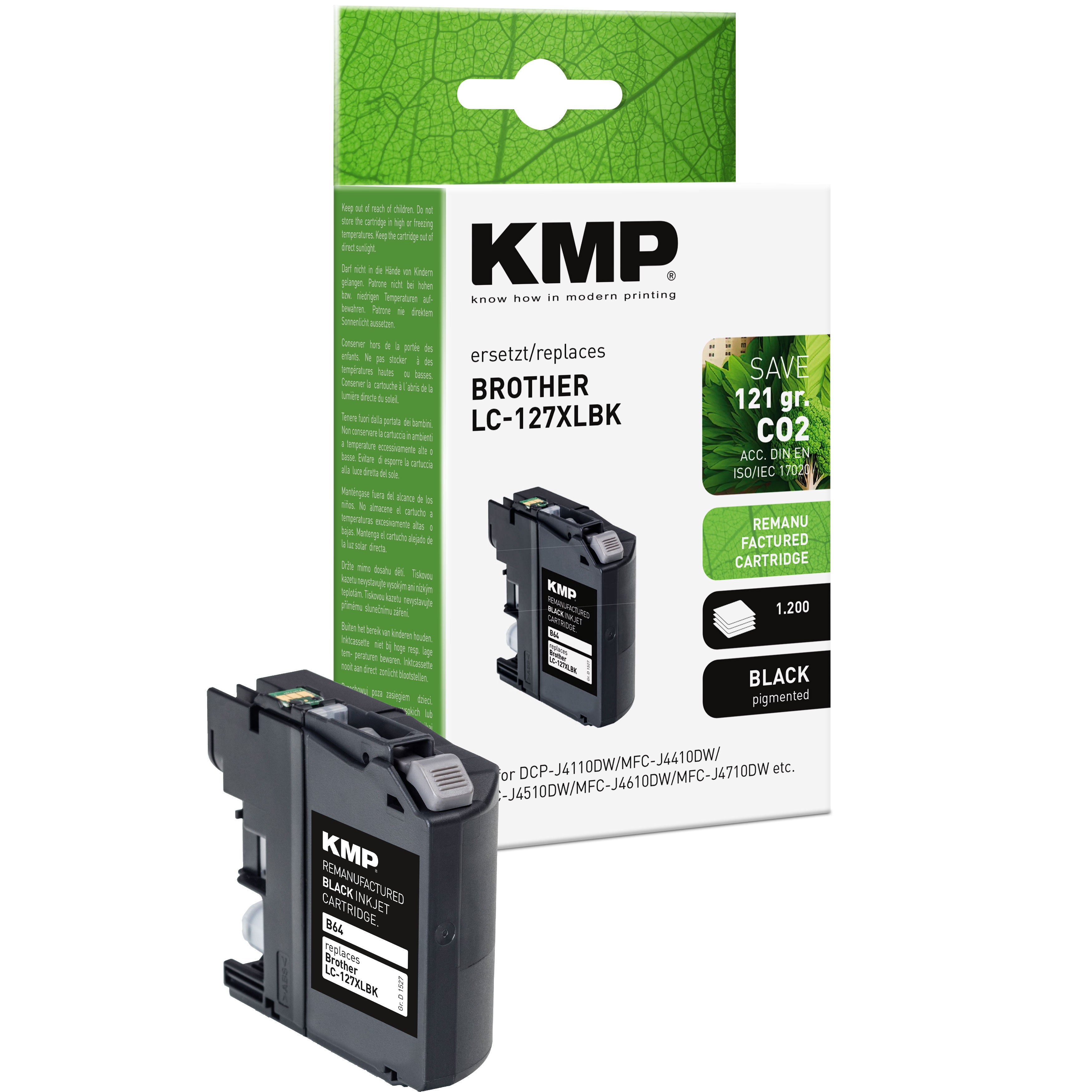 KMP Alternative für Brother LC127XLBK Tintenpatrone für Brother, schwarz, kompatibel mit DCP J4110DW