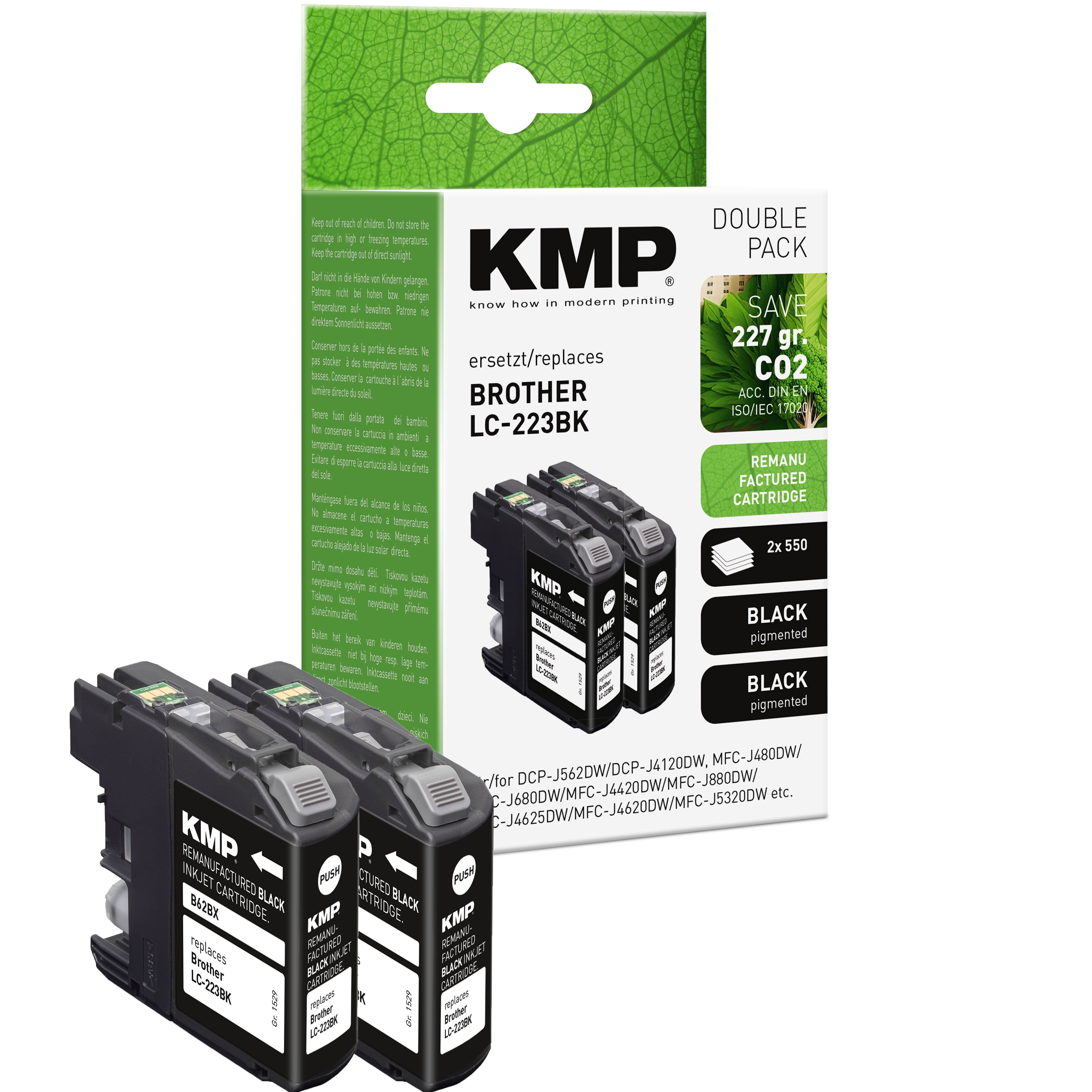 KMP Alternative für Brother 2x LC223BK Tintenpatronen-Alternative für Brother LC223BK 2er-Pack schwarz