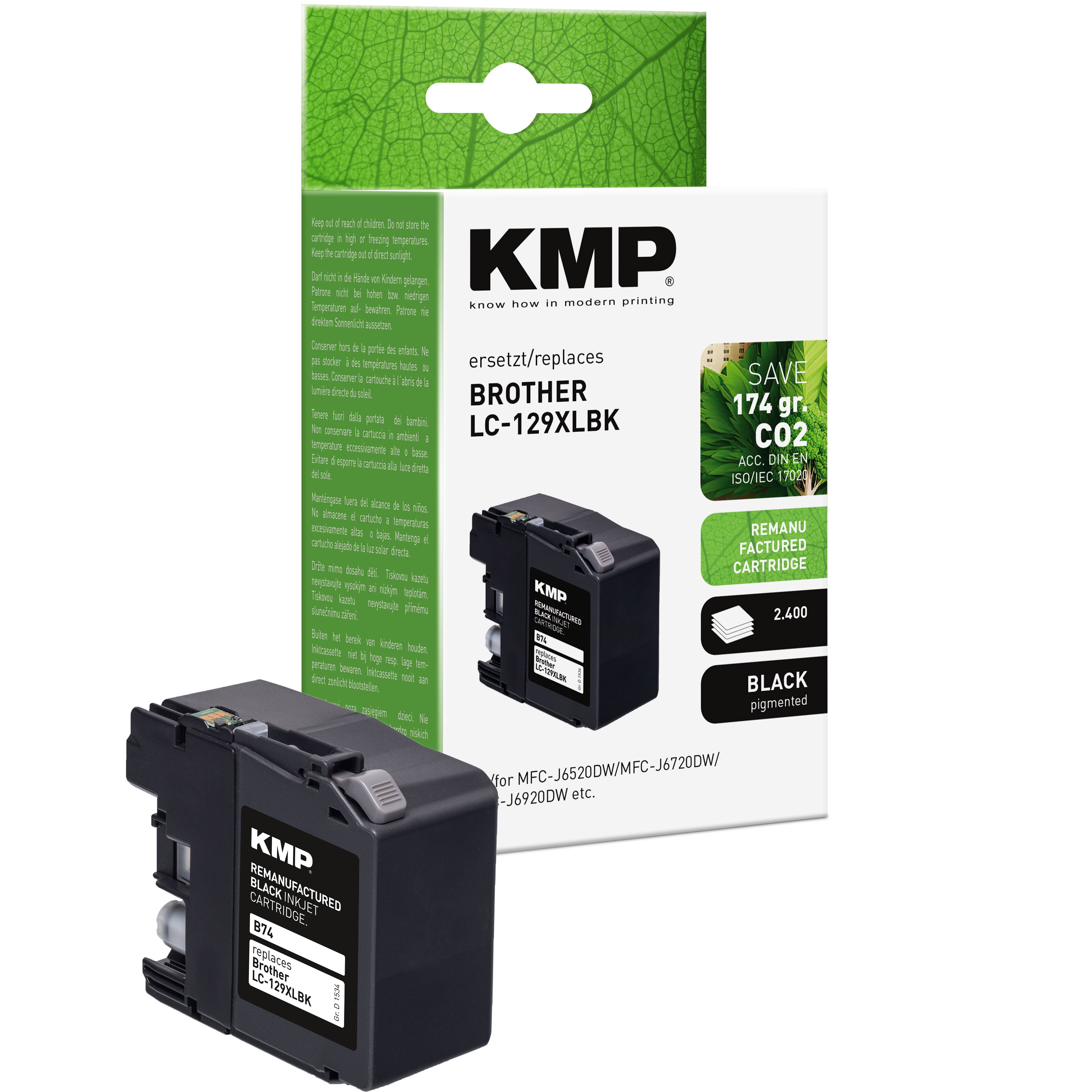 KMP Alternative für Brother LC129XLBK Tintenpatrone für Brother, schwarze Druckertinte in Kartusche mit KMP Logo