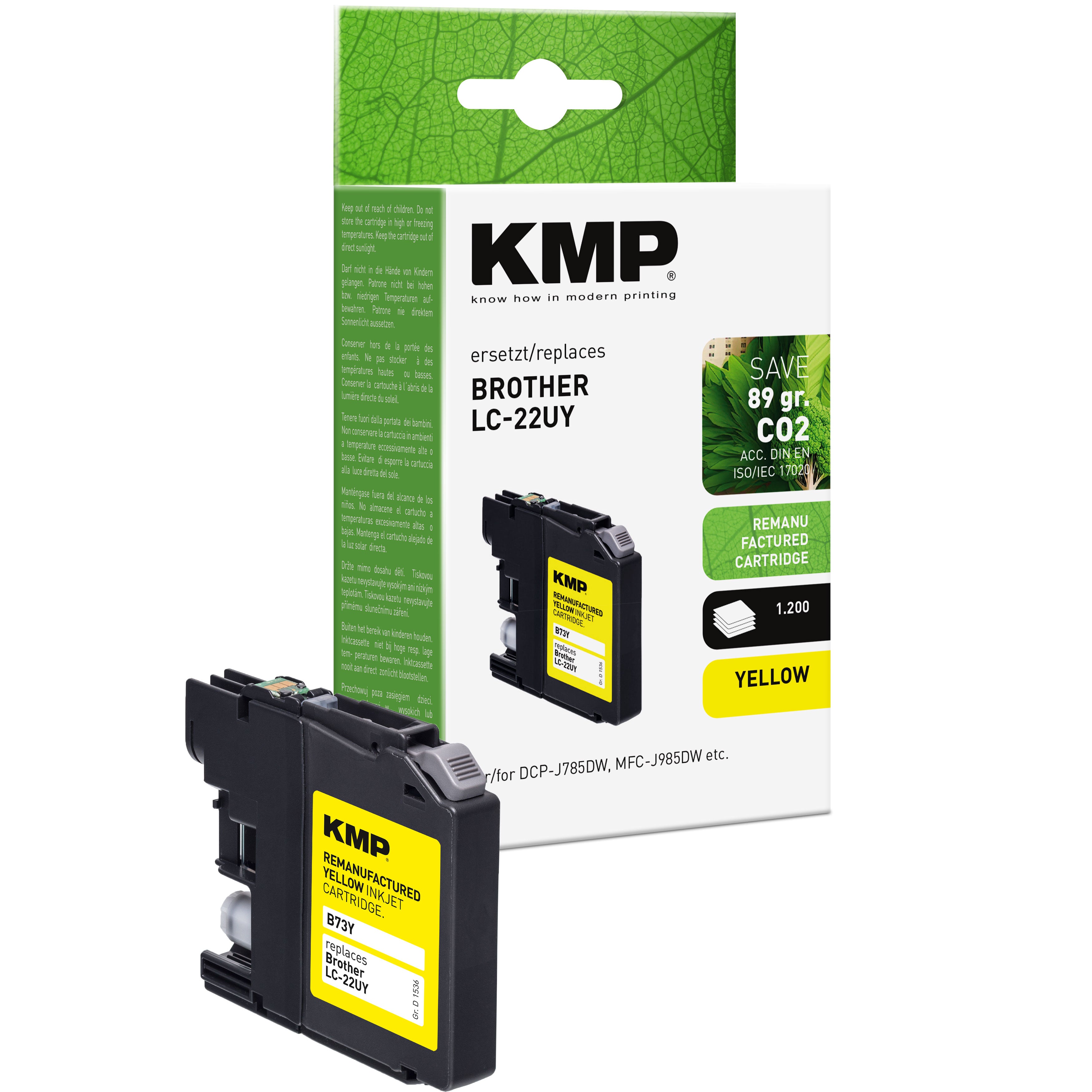 Brother DCP-J785DW, MFC-J985DW KMP Druckerpatrone gelb mit KMP Aufdruck und Kartuschenetikett