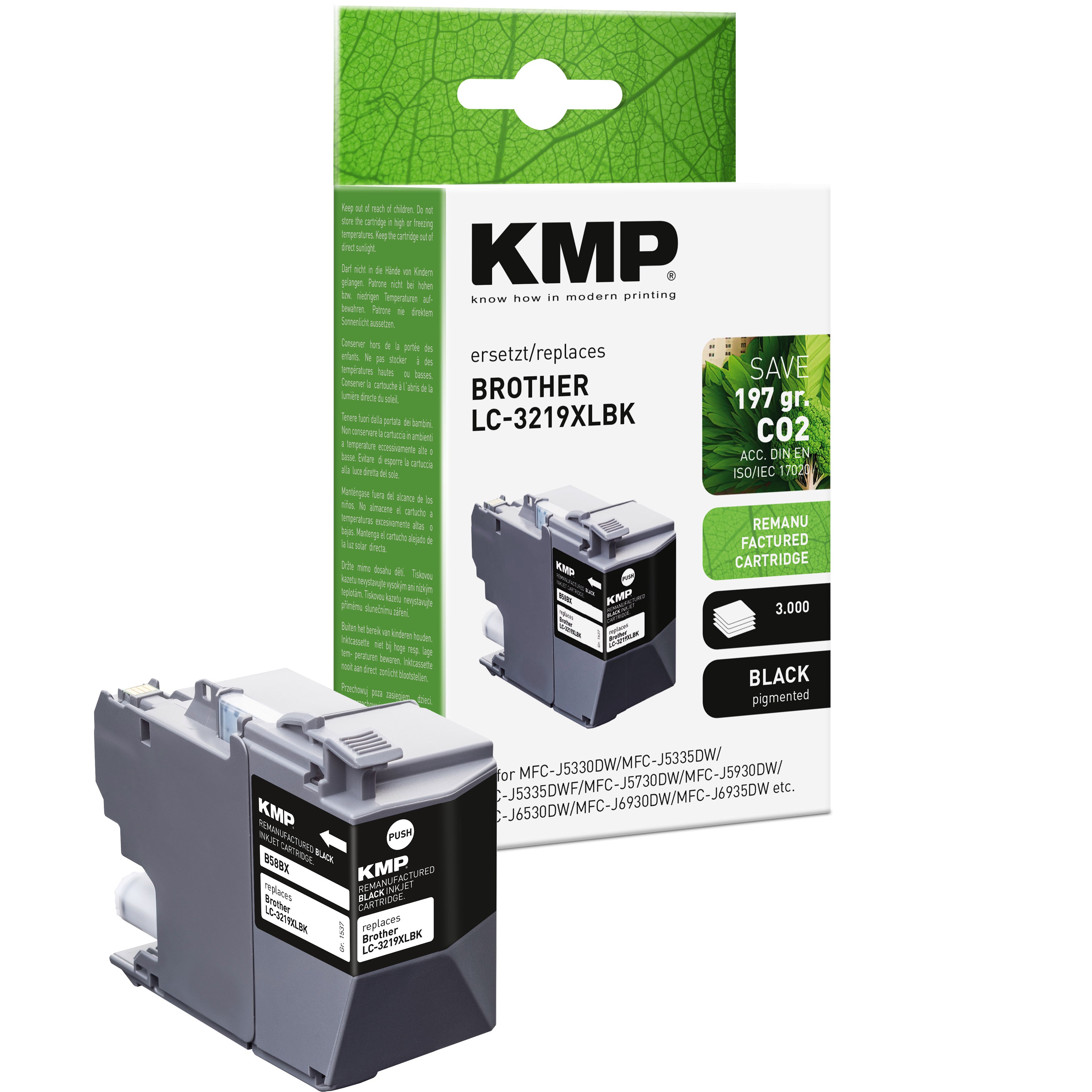 KMP Alternative für Brother LC3219XLBK Tintenpatrone für Brother MFC-J5330DW, schwarze Tinte in Kartusche