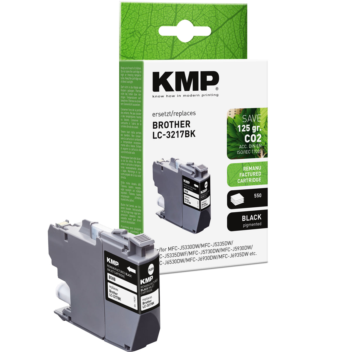 KMP LC-3217BK Tintenpatrone für Brother Drucker in schwarzer Farbe mit Kartuschen-Etikett