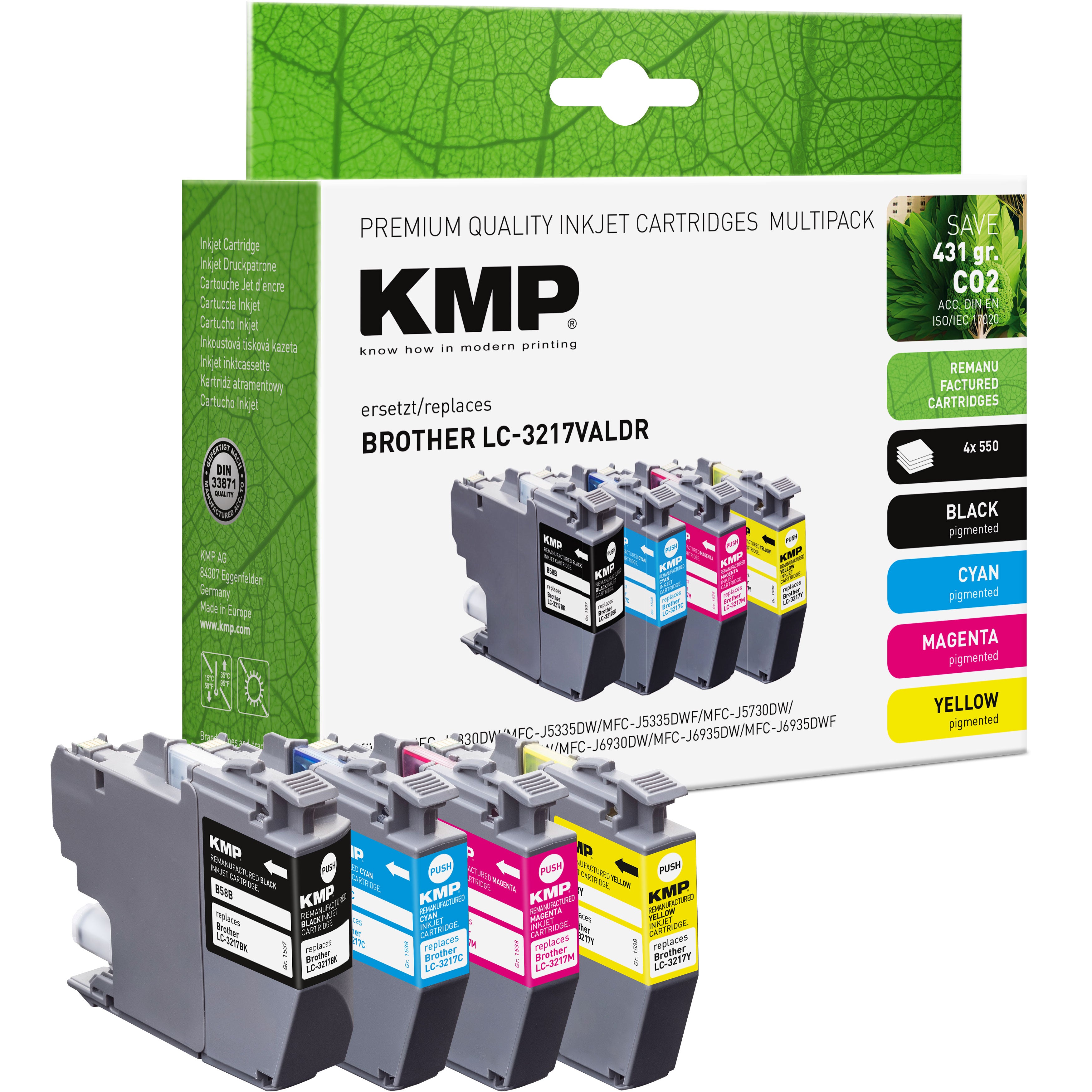 KMP Alternative für Brother LC3217VALDR Tintenpatrone für Brother, kompatibel mit MFC-J5330DW und MFC-J5335DW