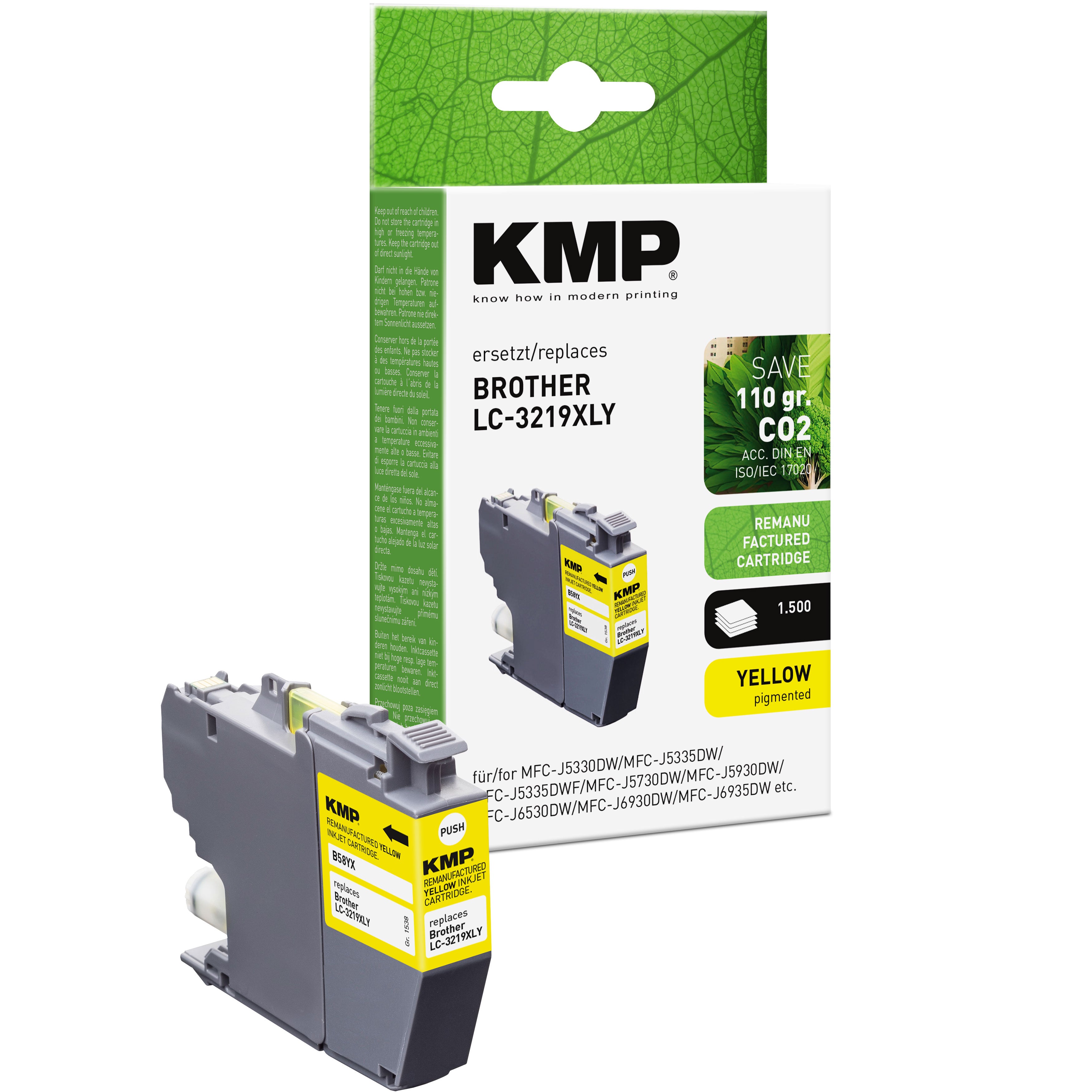 KMP Alternative für Brother LC3219XLY Tintenpatrone in gelb mit pigmentierter Tinte für kompatible MFC-Drucker