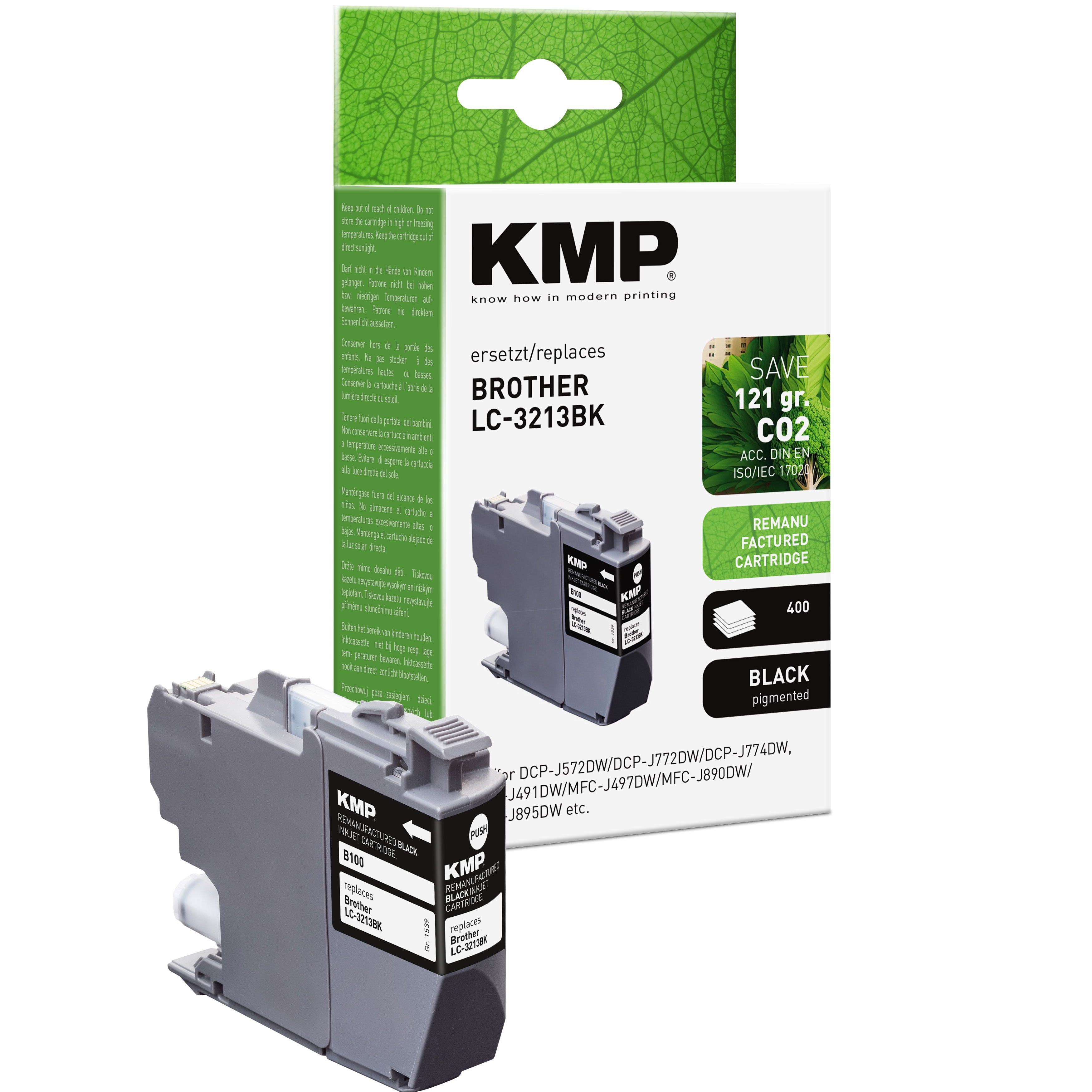 KMP Alternative für Brother LC3213BK Tintenpatrone schwarz, kompatibel mit Brother DCP-J572DW und DCP-J772DW