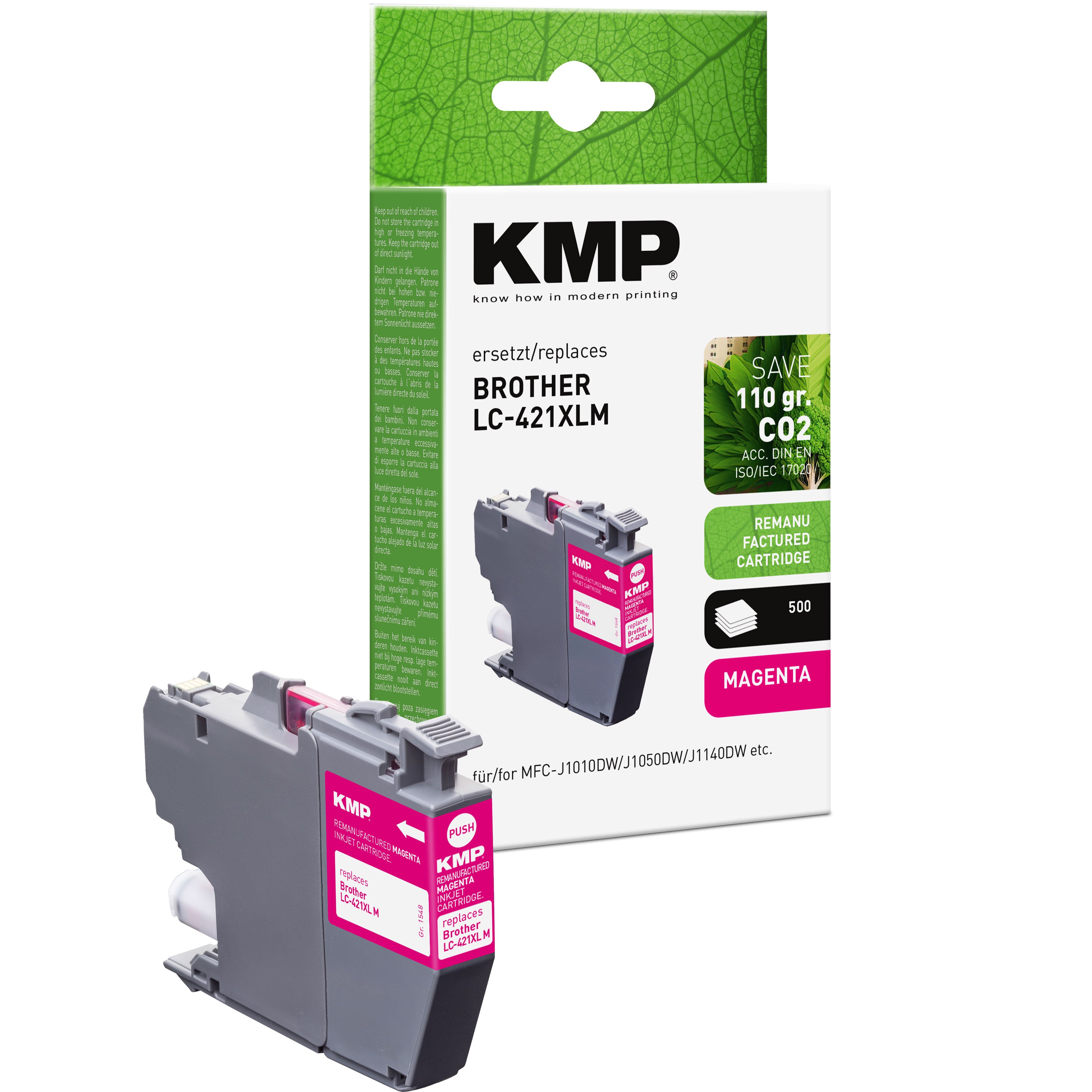 KMP Alternative für Brother LC421XLM Tintenpatrone magenta mit Save 110 g CO2 und 500 Seiten