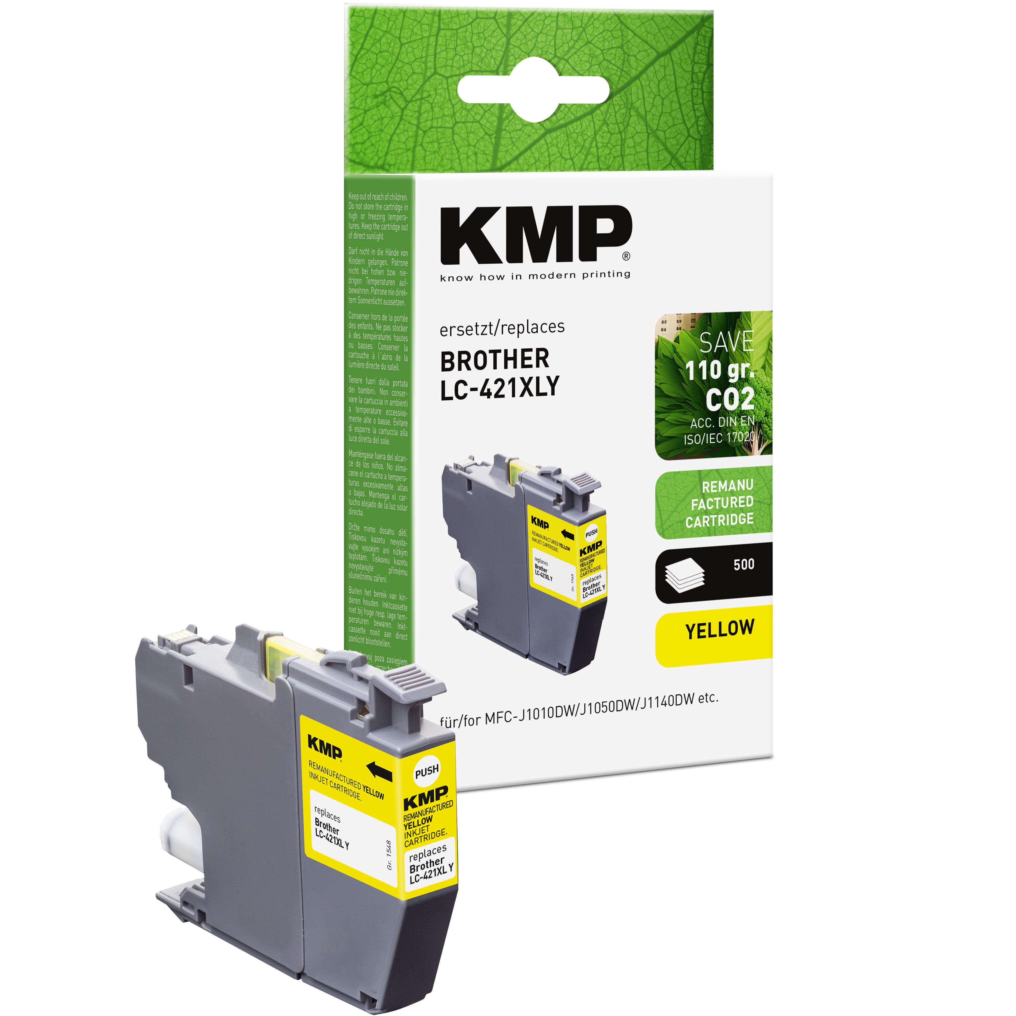 KMP Alternative für Brother LC421XLY Druckerpatrone für Brother LC421XLY gelbe Tinte in Kartusche