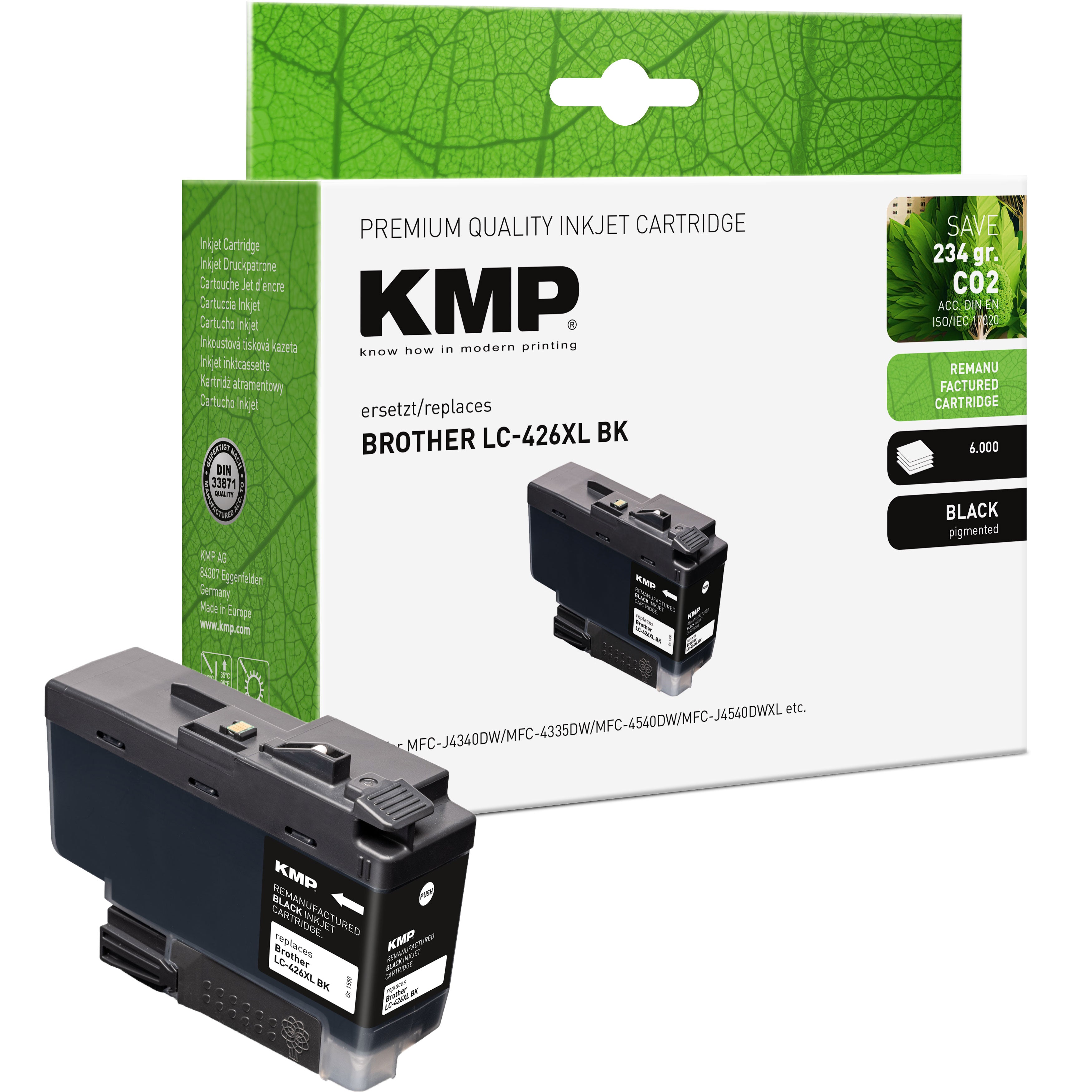 KMP Alternative für Brother LC426XLBK Tintenpatrone als Alternative für Tintenstrahldrucker, schwarz pigmentiert