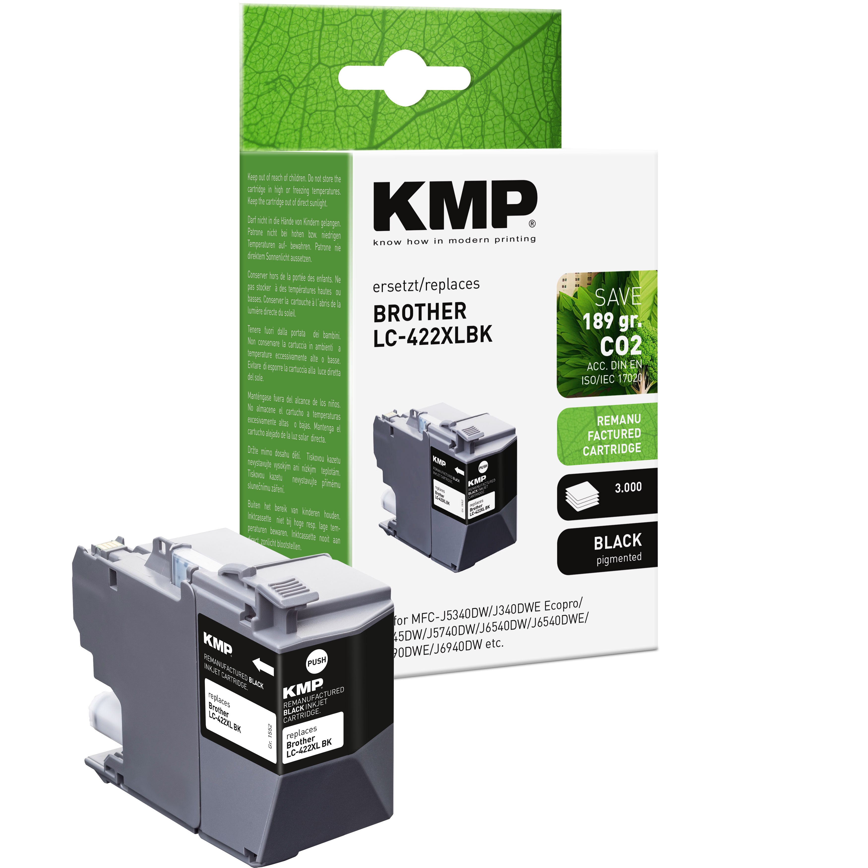 KMP Alternative für Brother LC422XLBK kompatible Tintenpatrone in schwarzer Ausführung, für Brother MFC-J