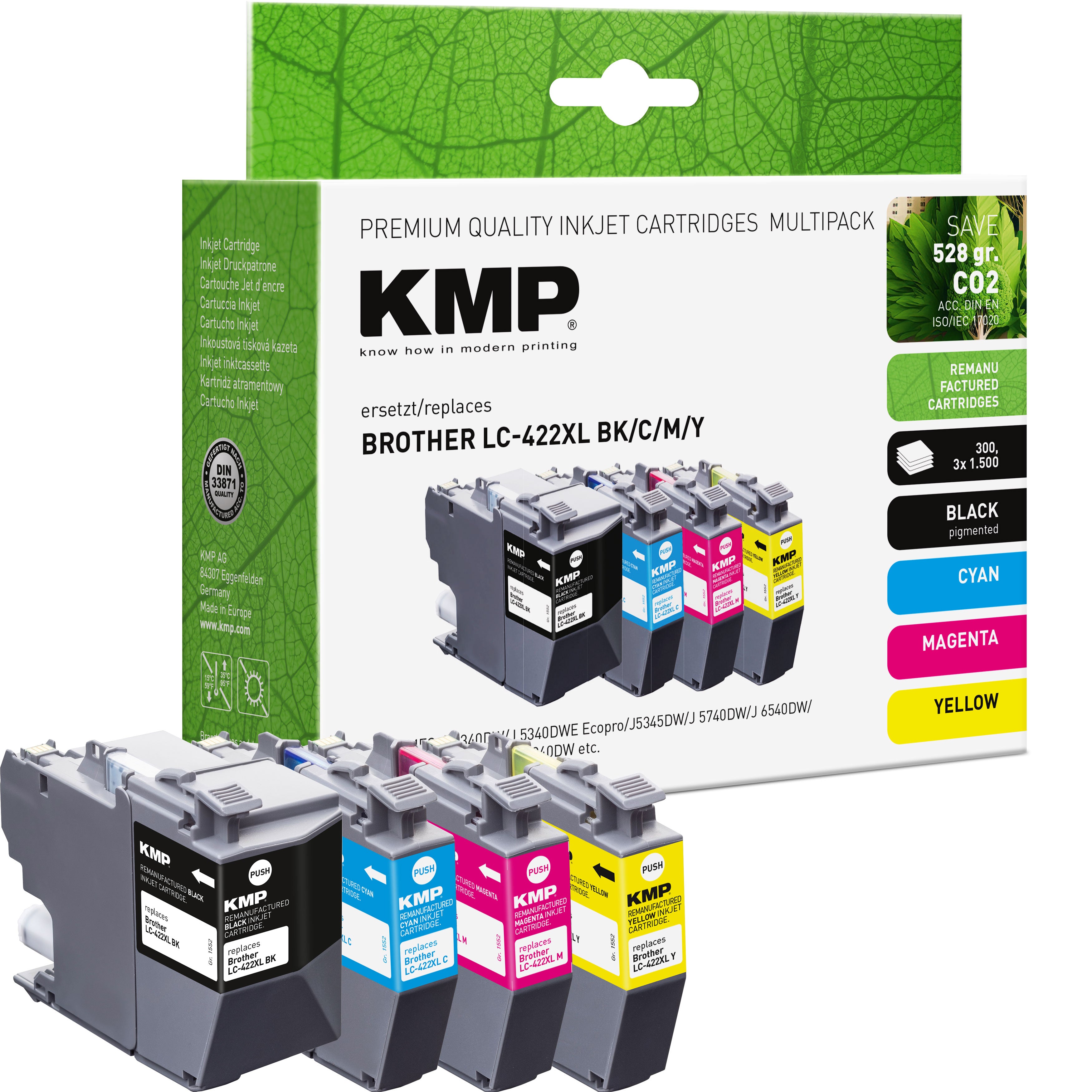 KMP Alternative für Brother LC422XLVAL Tintenpatrone XL-Format, kompatible Ersatzpatrone in Schwarz