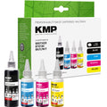 KMP Alternative für Brother BTD180BK C M Y, Tonerpatrone für Laser Drucker, grün hinterlegte Tintenflaschen