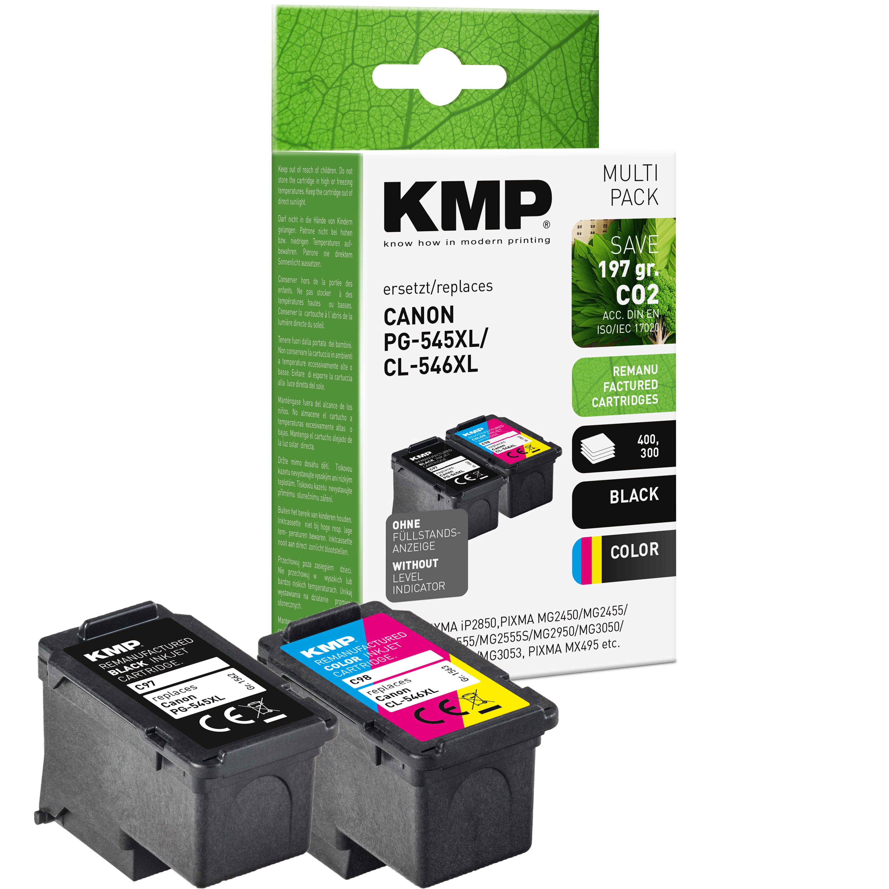KMP Alternative für Canon PG545XL CL546XL 8286B001 8288B001 Tintenpatrone-Alternative, schwarz und farbig, Multi Pack