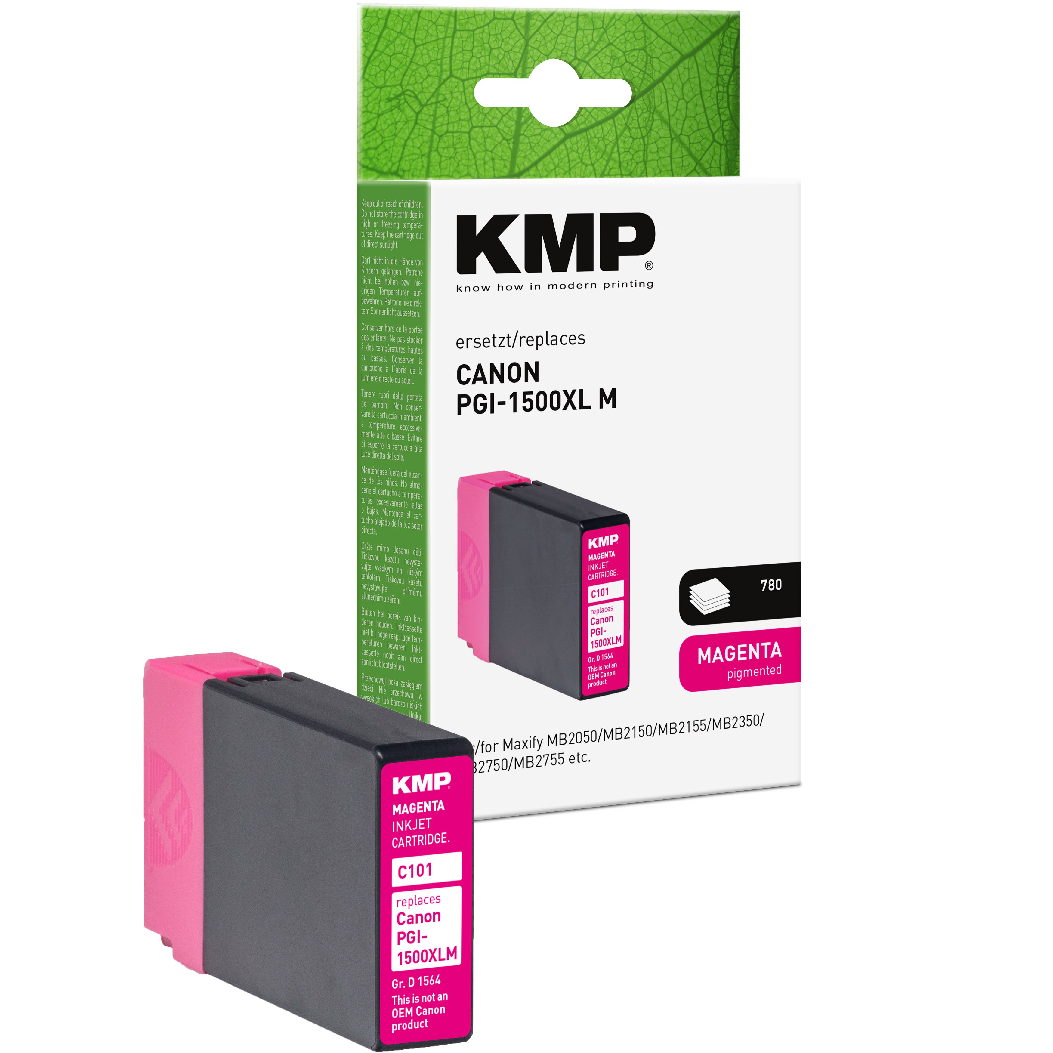 Canon Maxify MB2050 MB2150 MB2155 MB2350 MB2750 MB2755 KMP Tintenpatrone magenta mit Ersatzkennzeichnung PGI-1500XL M