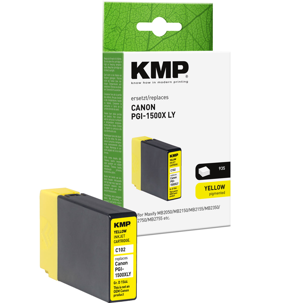 Canon Maxify MB2050 MB2150 MB2155 MB2350 MB2750 MB2755 KMP Tintenpatrone gelb mit pigmentierter Tinte