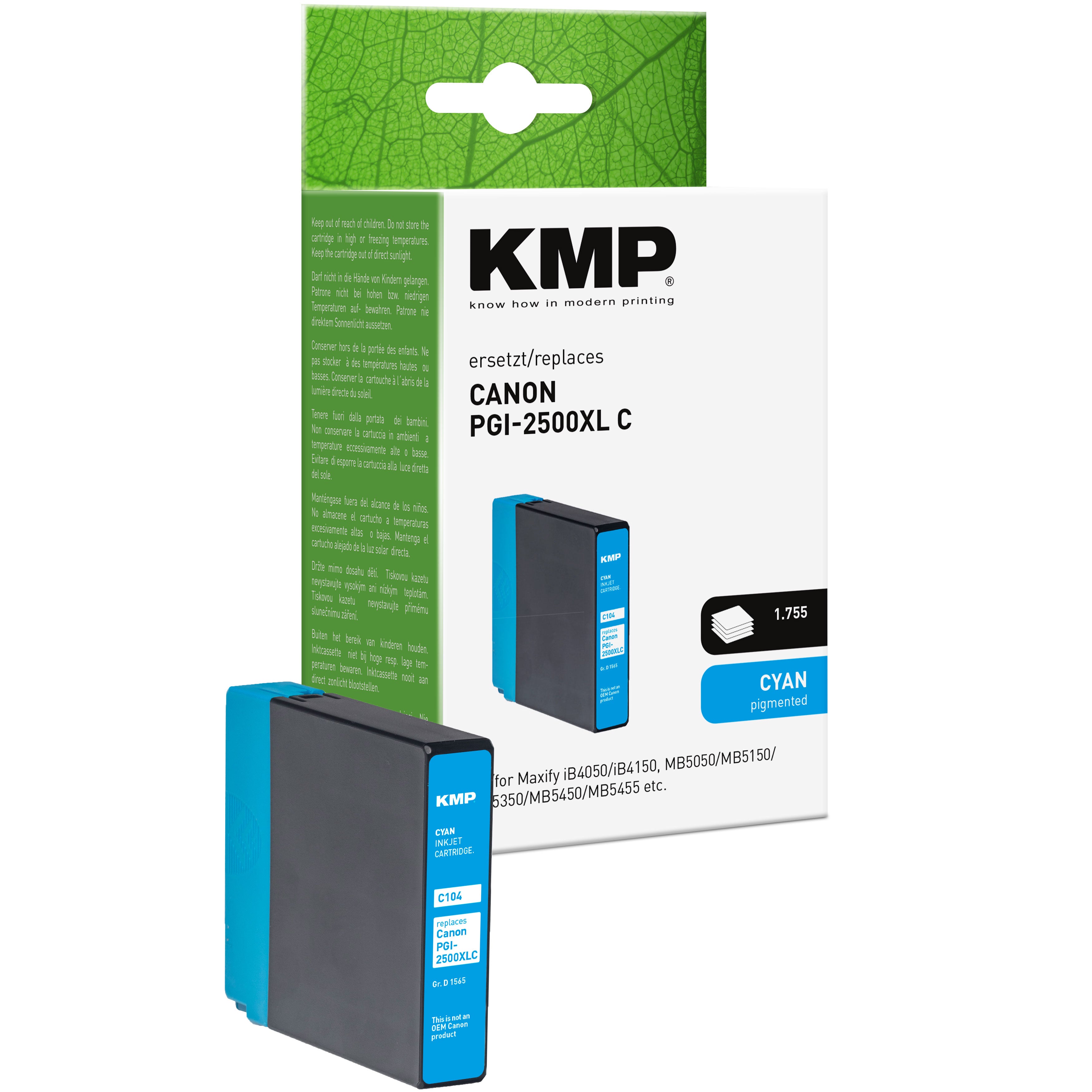 Canon Maxify iB4050 iB4150 MB5050 KMP Druckerpatrone PGI 2500XL C cyan pigmentiert für Tintenstrahldruck