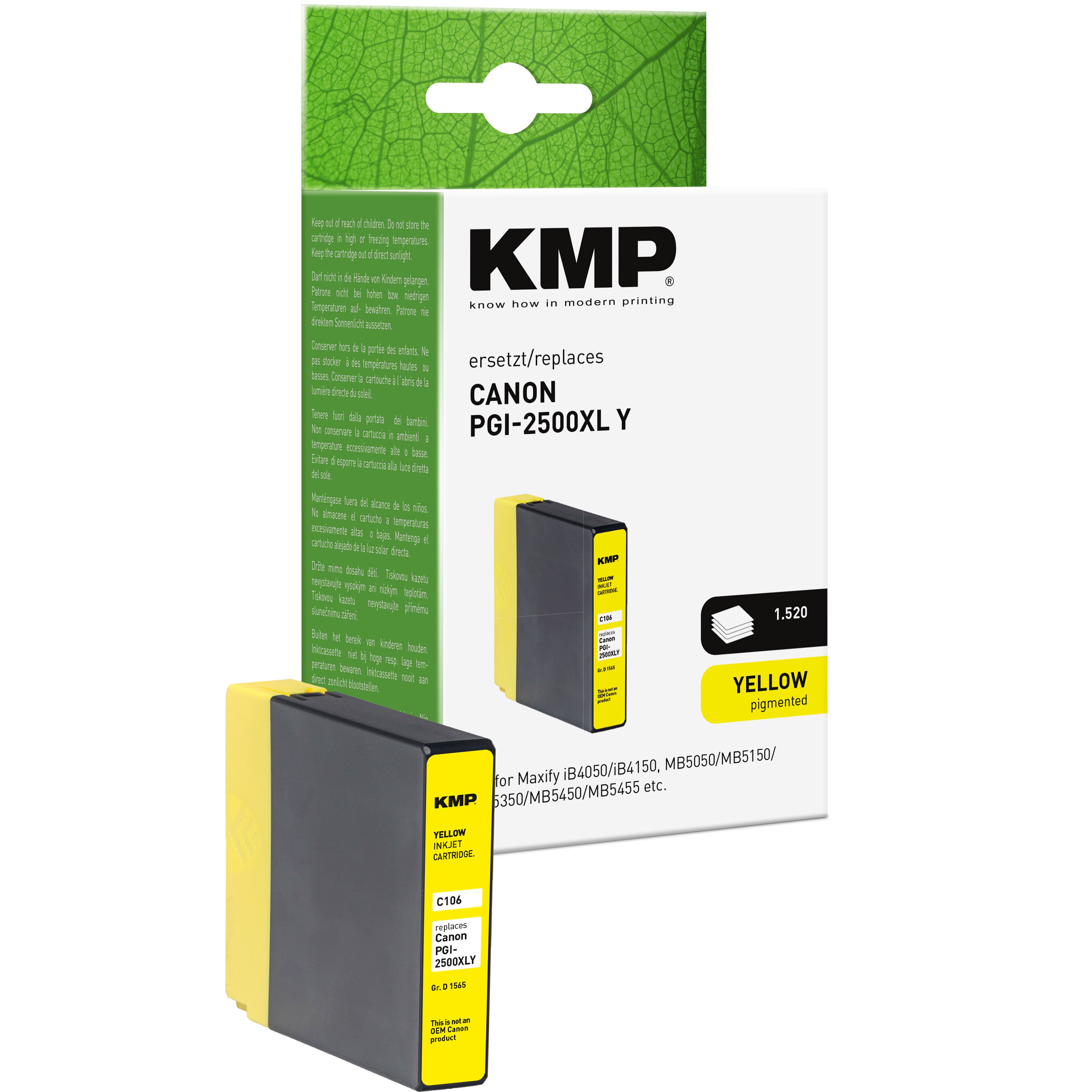 Canon Maxify iB4050 iB4150 MB5050 MB5150 MB5350 MB5450 MB5455 KMP Tintenpatrone gelb mit Pigmenttinte